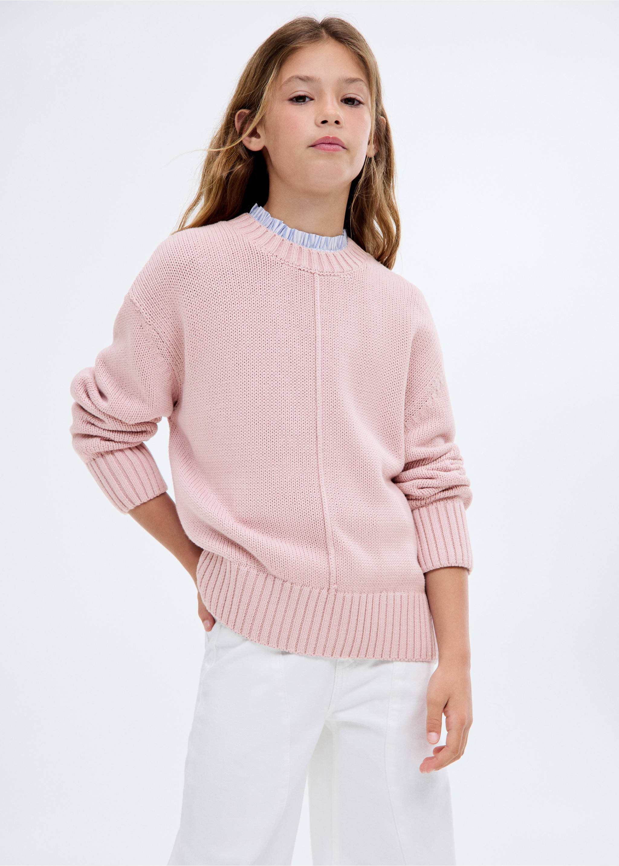 Long-sleeve knitted sweater - Medium plane, Pastel Pink. Ref: 17033280-00.
