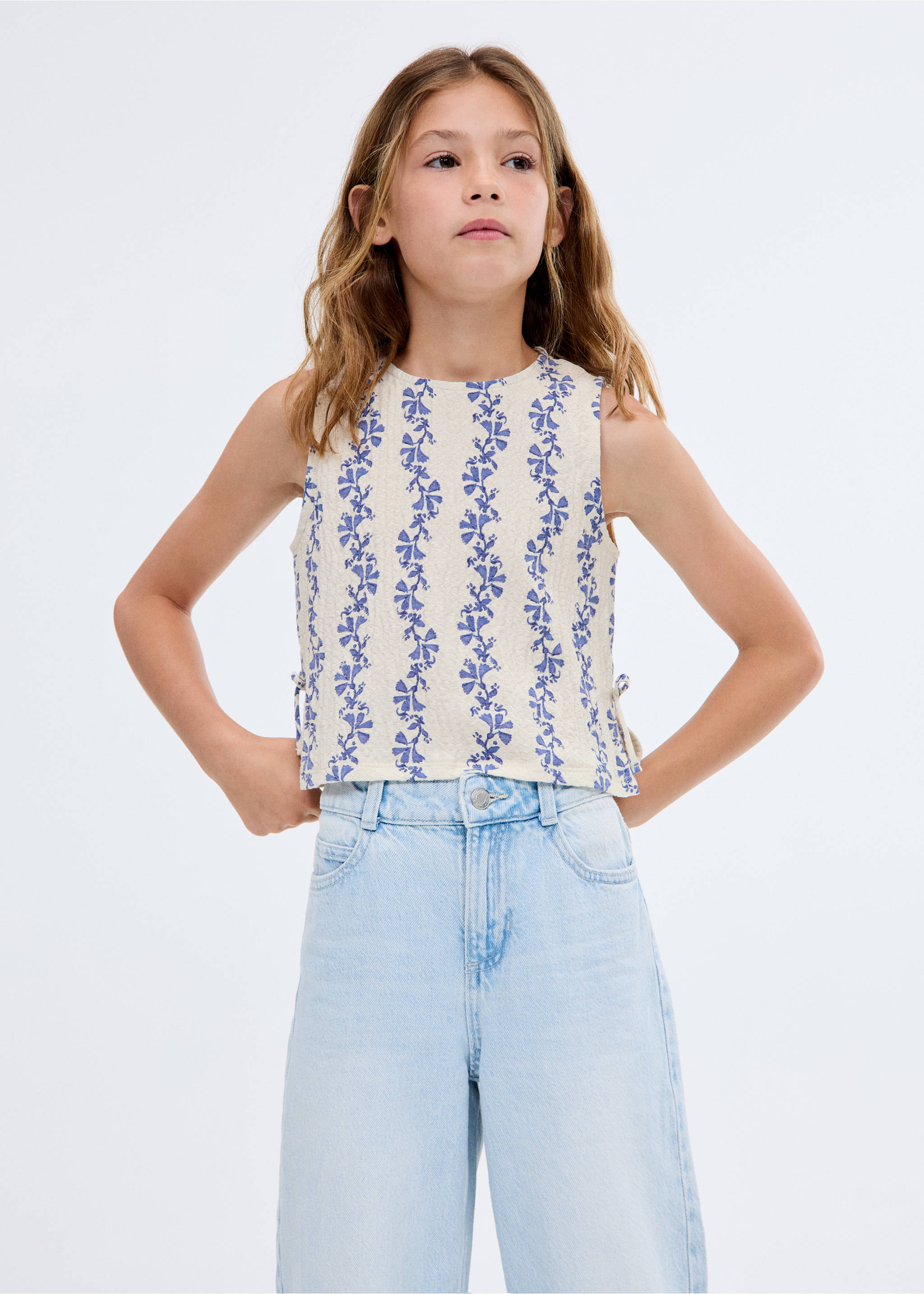 Gemusterte Bluse mit Schleifendetails - Allgemeine Ansicht, Ecru. Ref: 17033291-00.