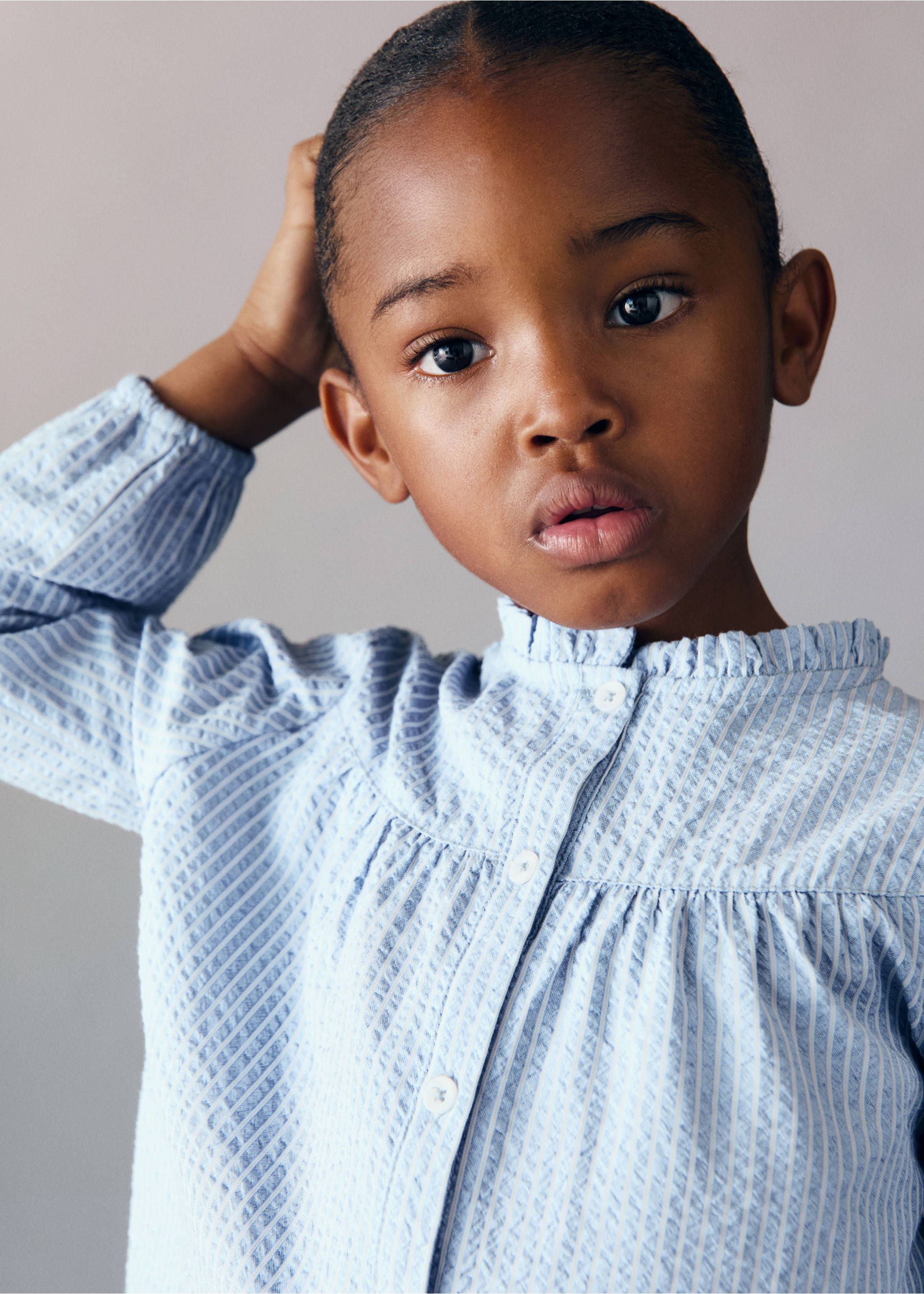 Striped cotton blouse - Details of the article 1, Sky Blue. Ref: 17033292-00.