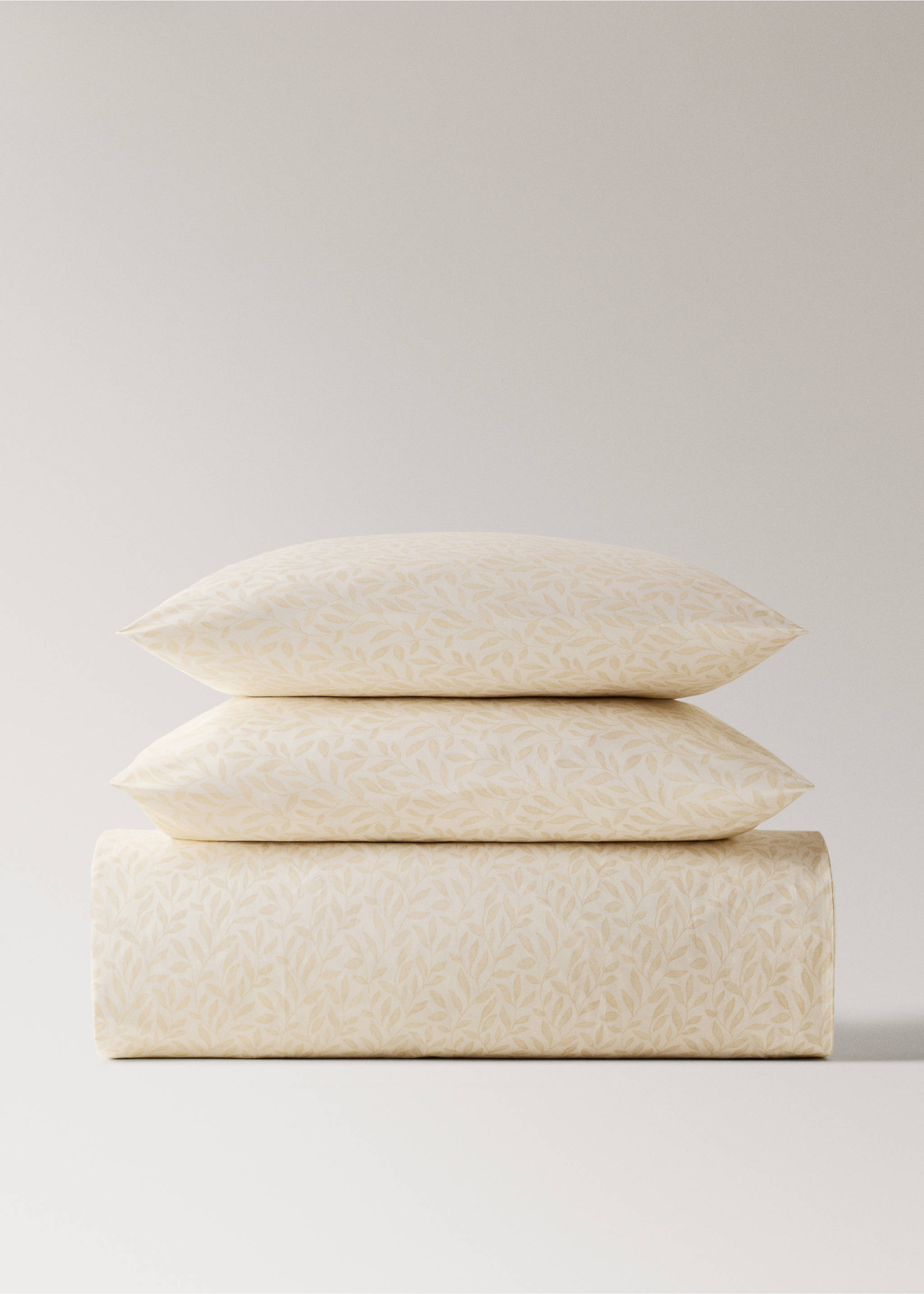 Percale cotton duvet cover with leaf print for 150/160 cm bed - Article without model, Vanilla. Ref: 17033816-00.