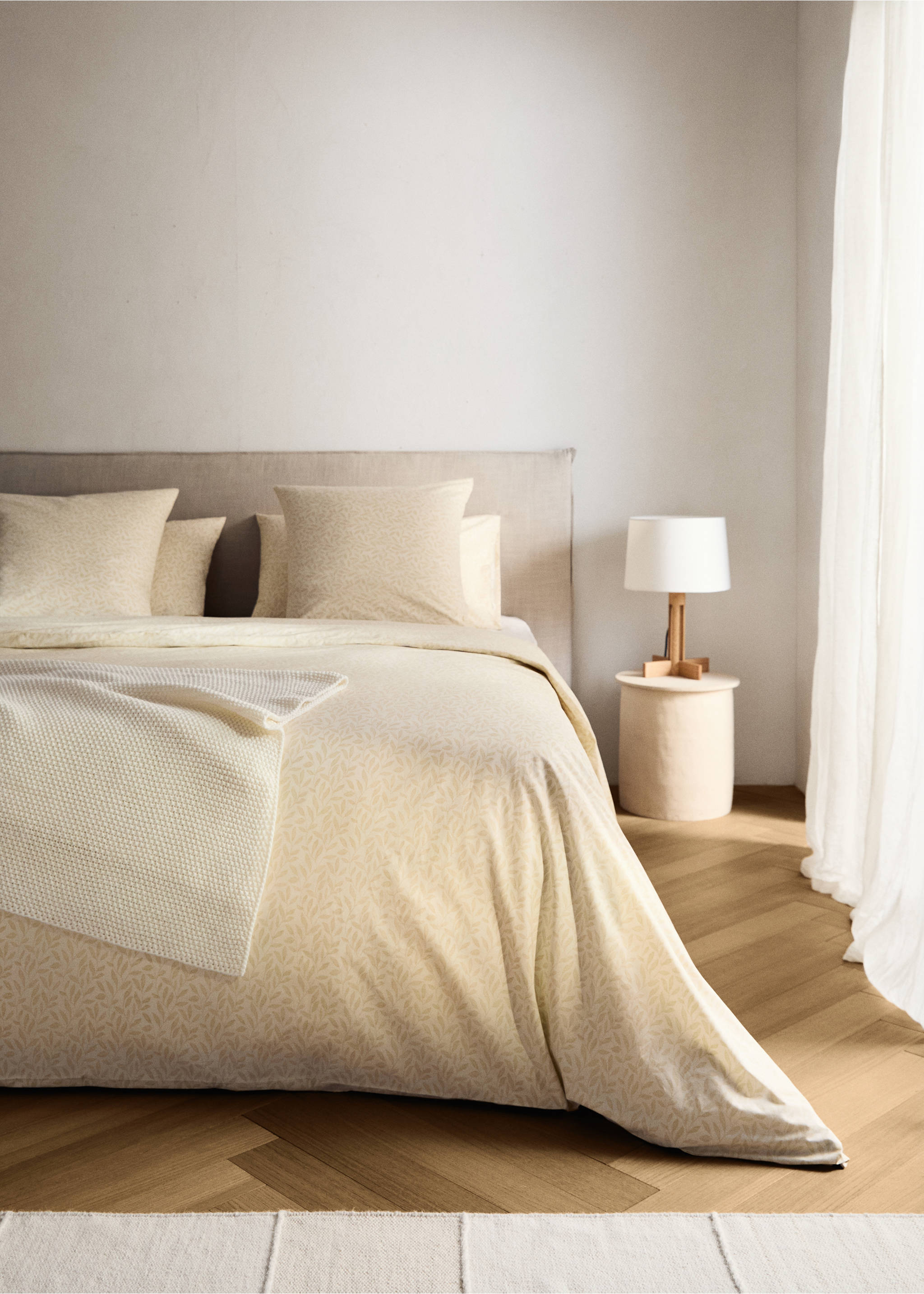 Percale cotton duvet cover with leaf print for 180/200 cm bed - General plane, Vanilla. Ref: 17033817-00.