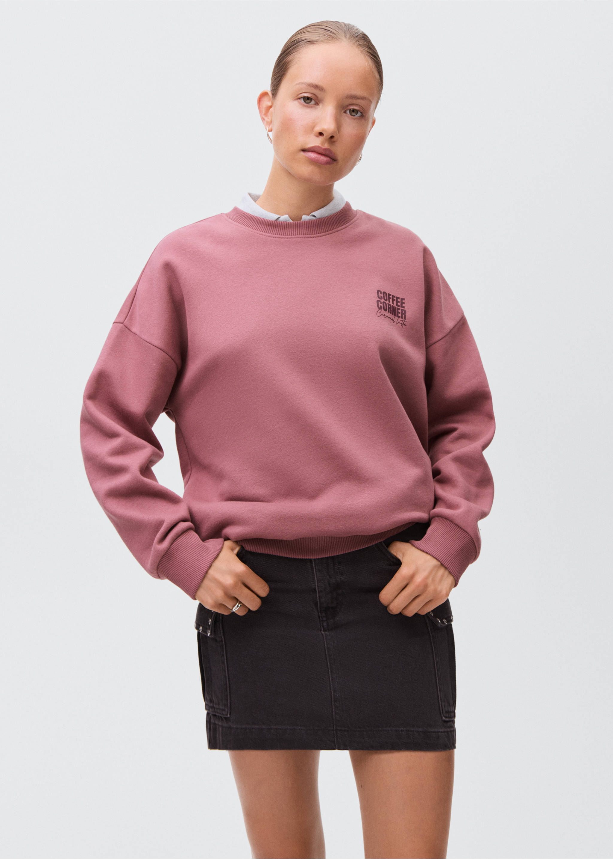 Printed cotton sweatshirt - Medium plane, Pastel Pink. Ref: 17034074-00.