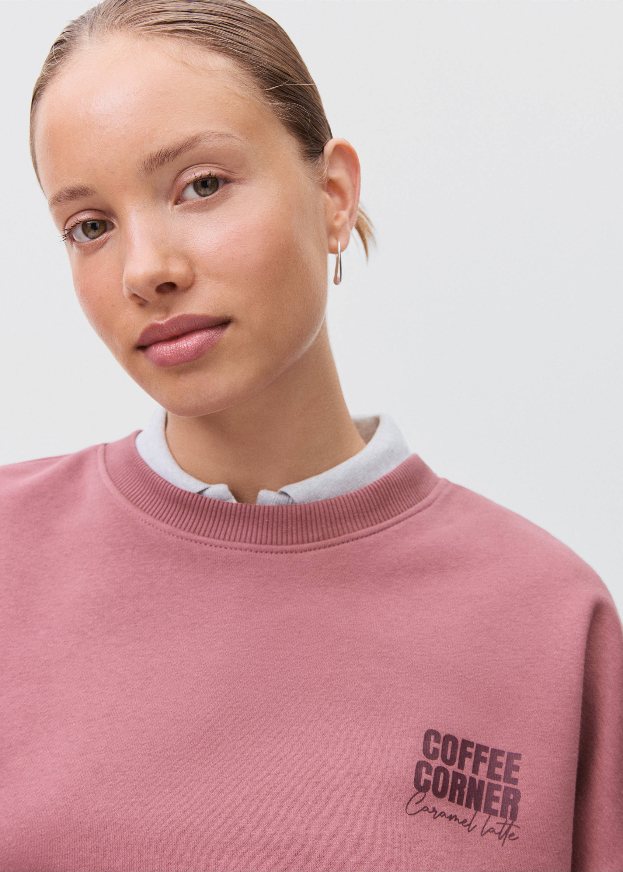Printed cotton sweatshirt - Details of the article 1, Pastel Pink. Ref: 17034074-00.