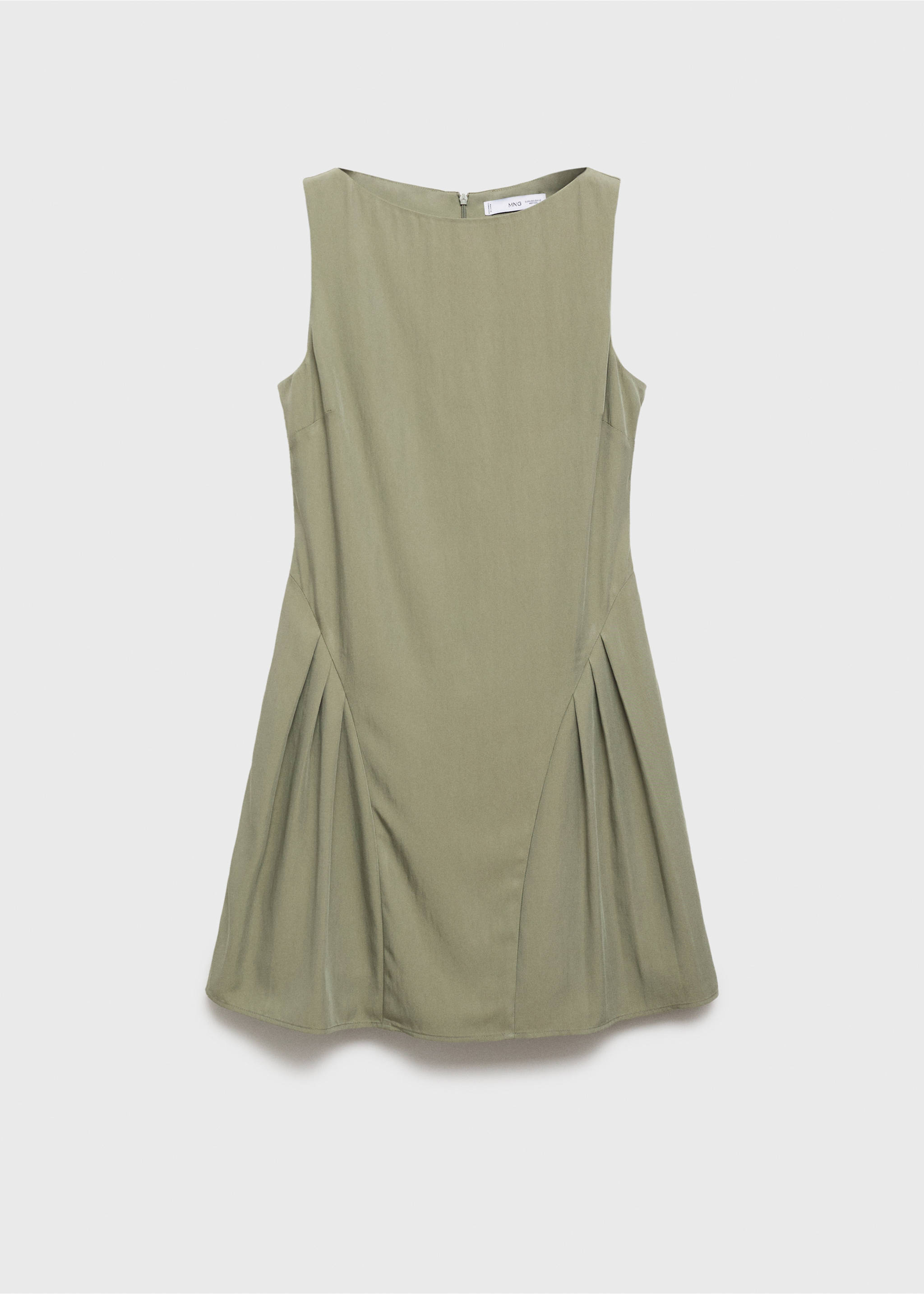 Boat-neck dress with pleats - Article without model, Khaki. Ref: 17034083-00.