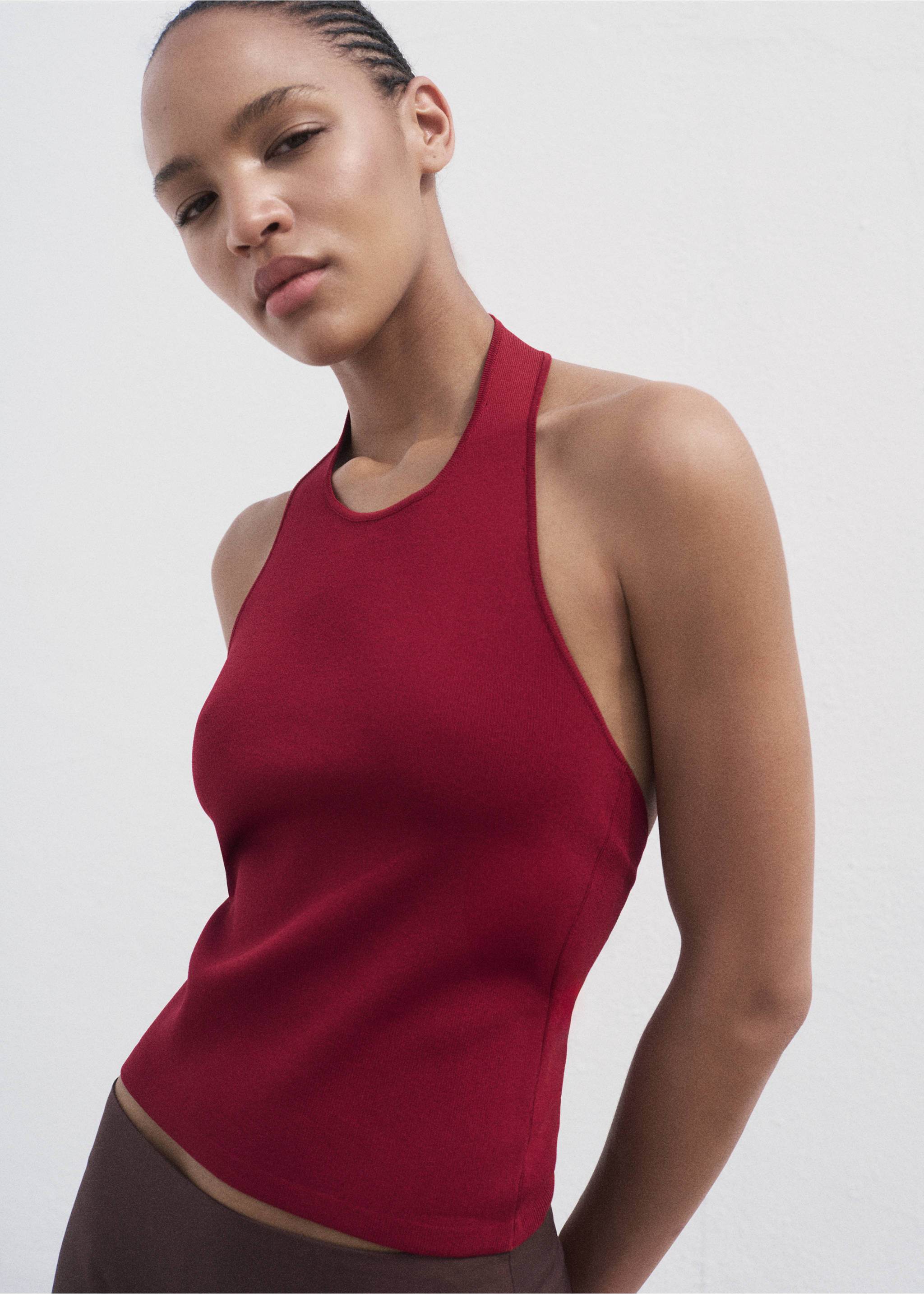 Knitted top with hoop detail - Medium plane, Wine. Ref: 17034084-00.