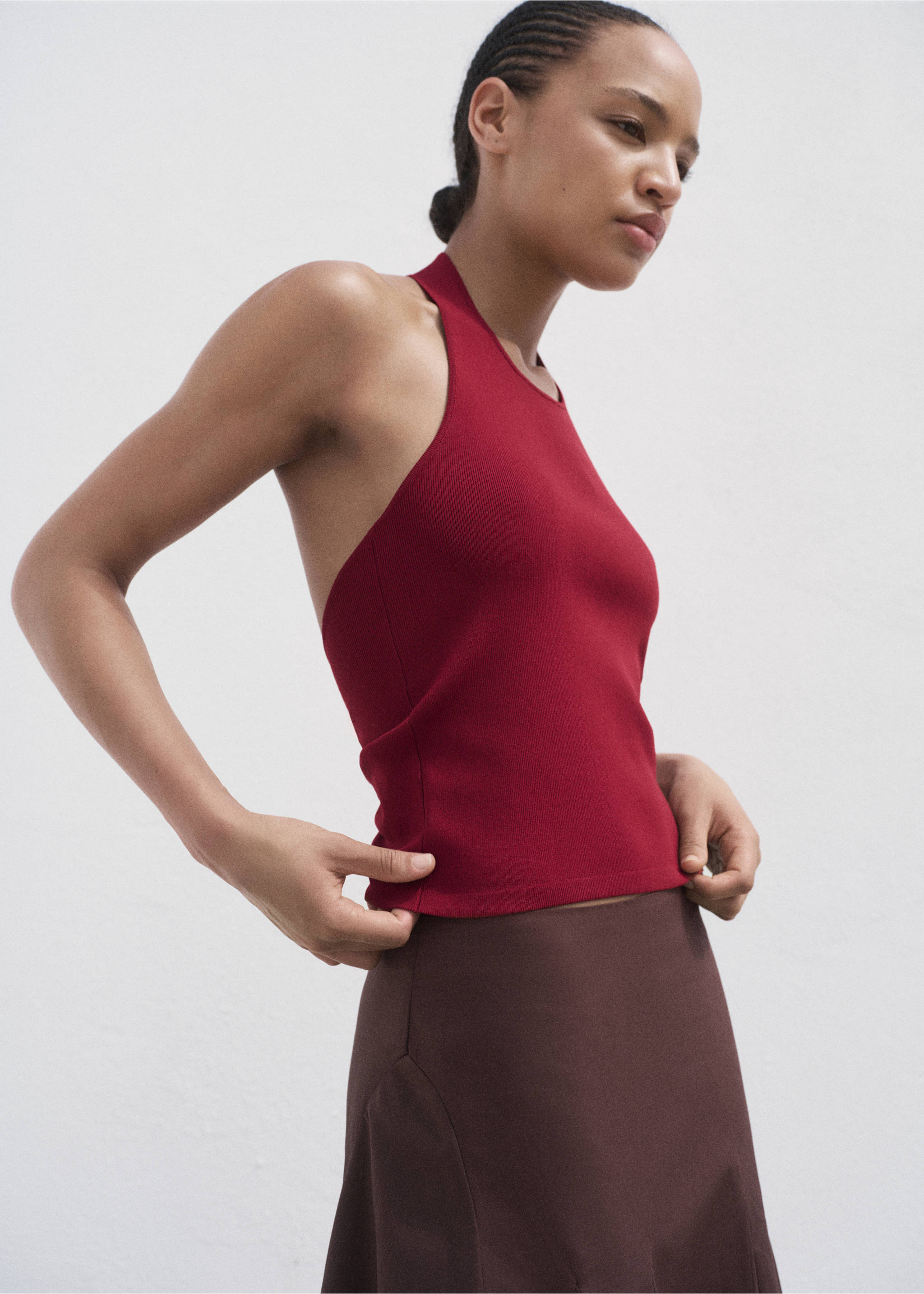 Knitted top with hoop detail - Details of the article 1, Wine. Ref: 17034084-00.