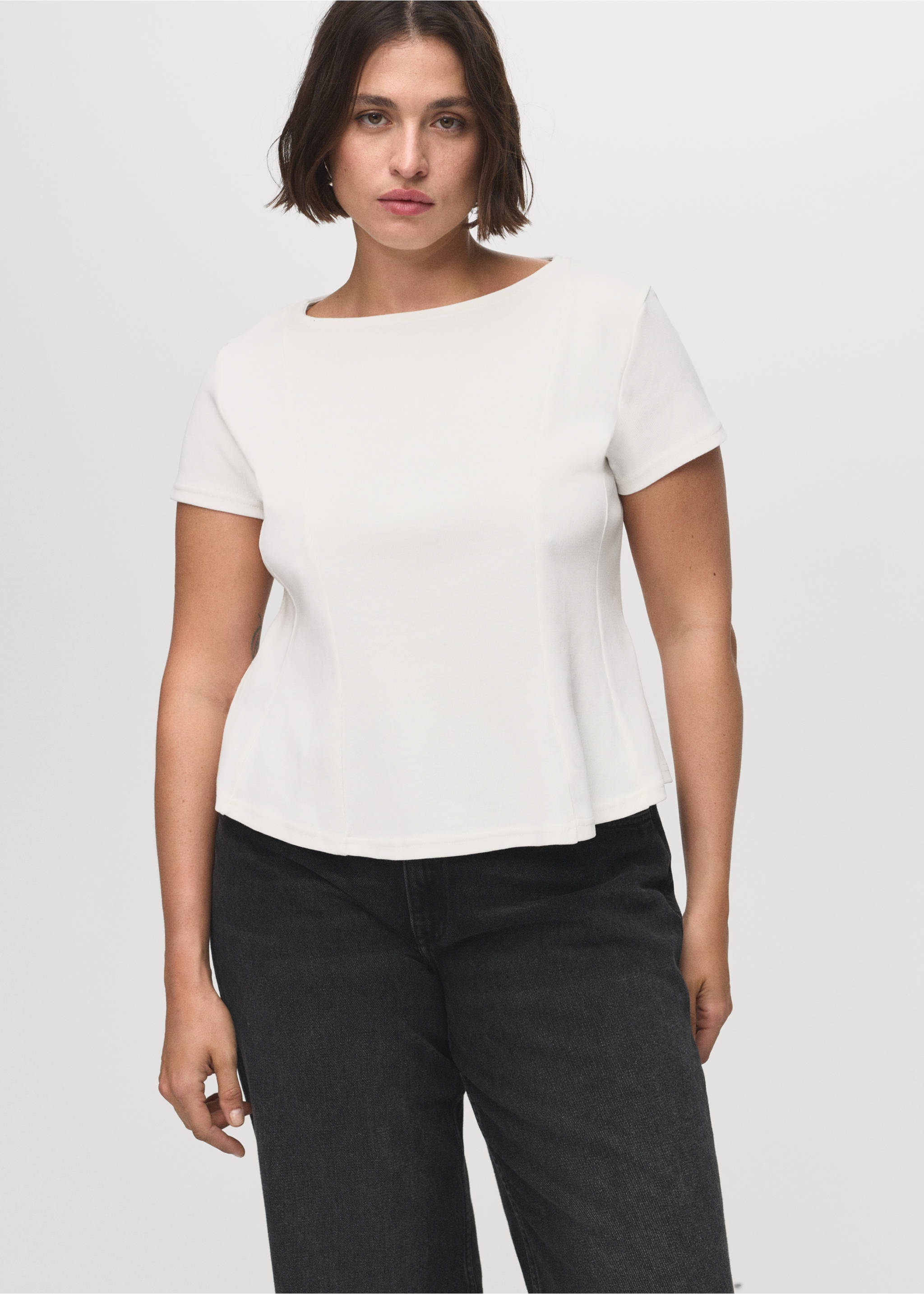 T-shirt evasé de algodão - Pormenor do artigo 5, Branco. Ref: 17034086-00.