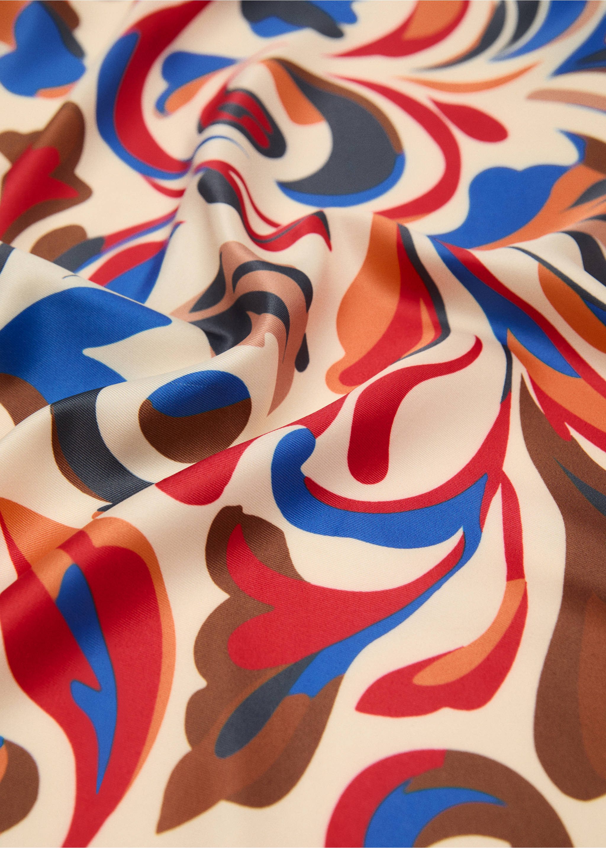 Abstract-print satin scarf - Medium plane, Blue. Ref: 17034090-00.