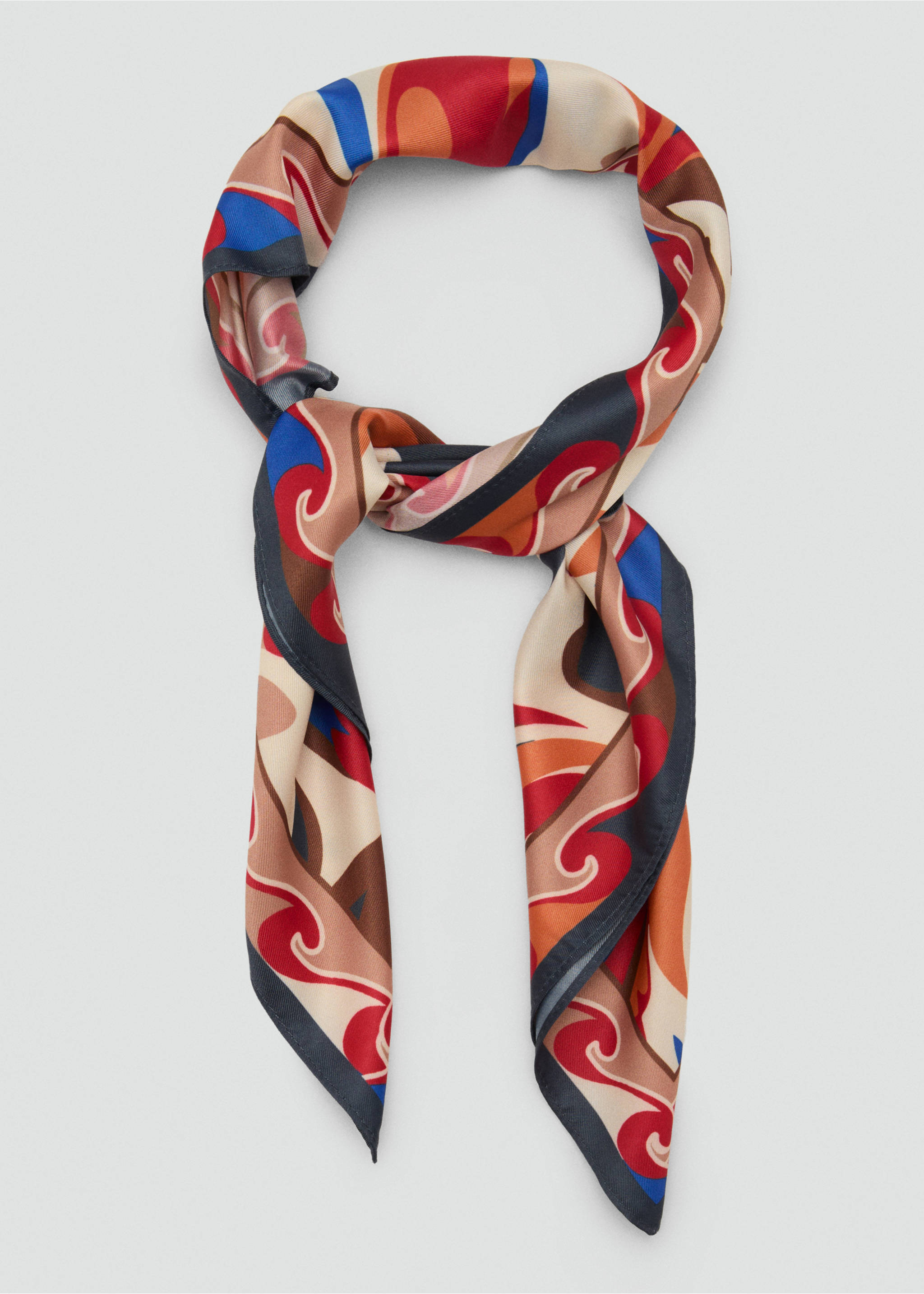 Abstract-print satin scarf - Details of the article 1, Blue. Ref: 17034090-00.