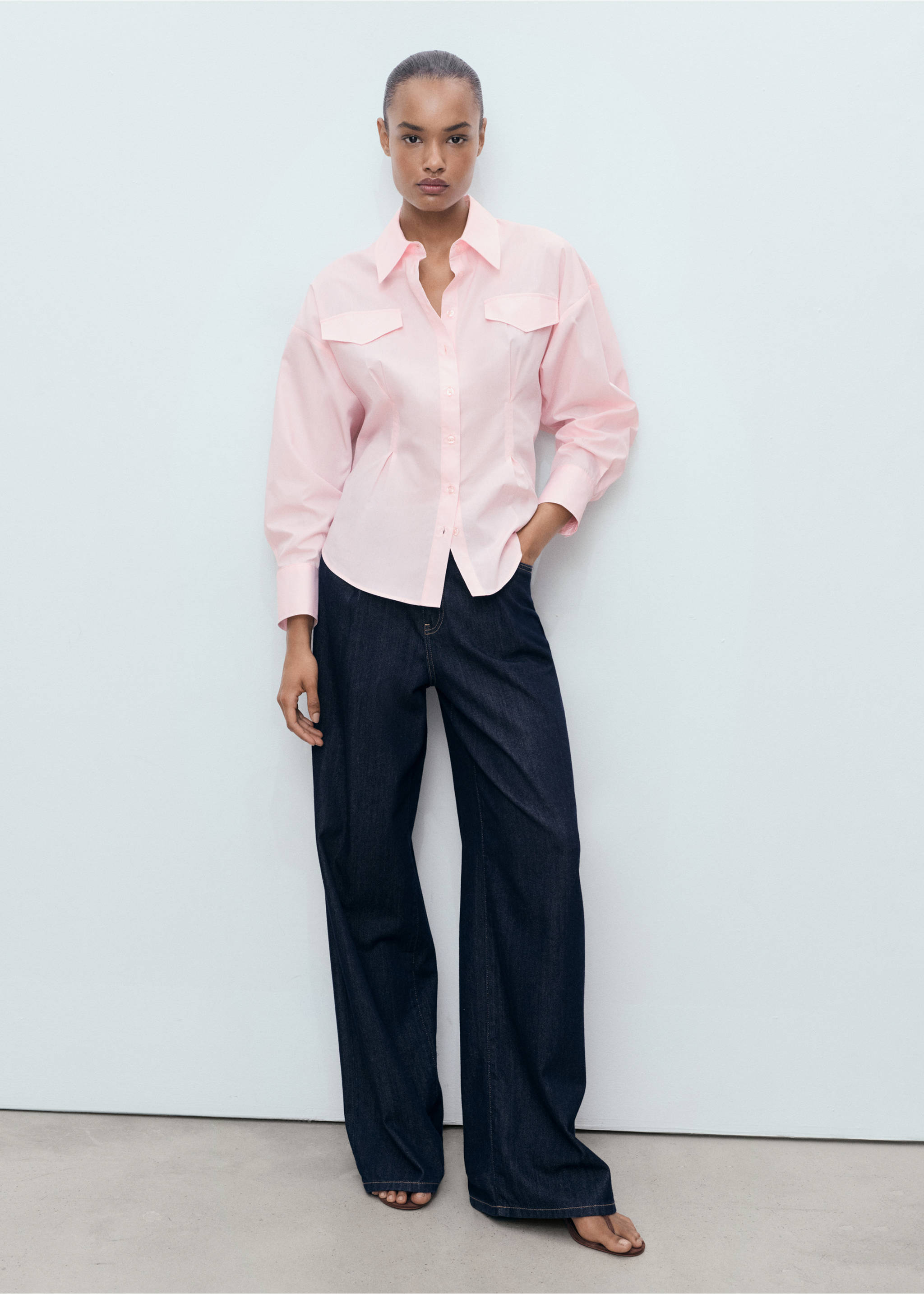 Shirt with pleats and pockets - General plane, Pink. Ref: 17034093-00.