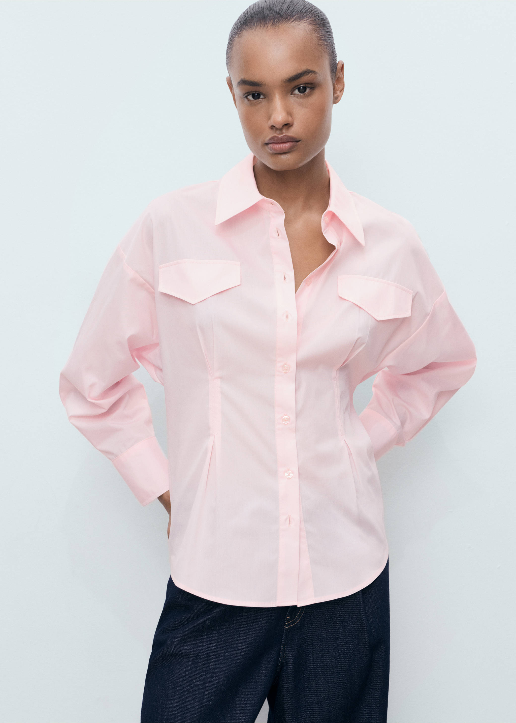 Shirt with pleats and pockets - Medium plane, Pink. Ref: 17034093-00.