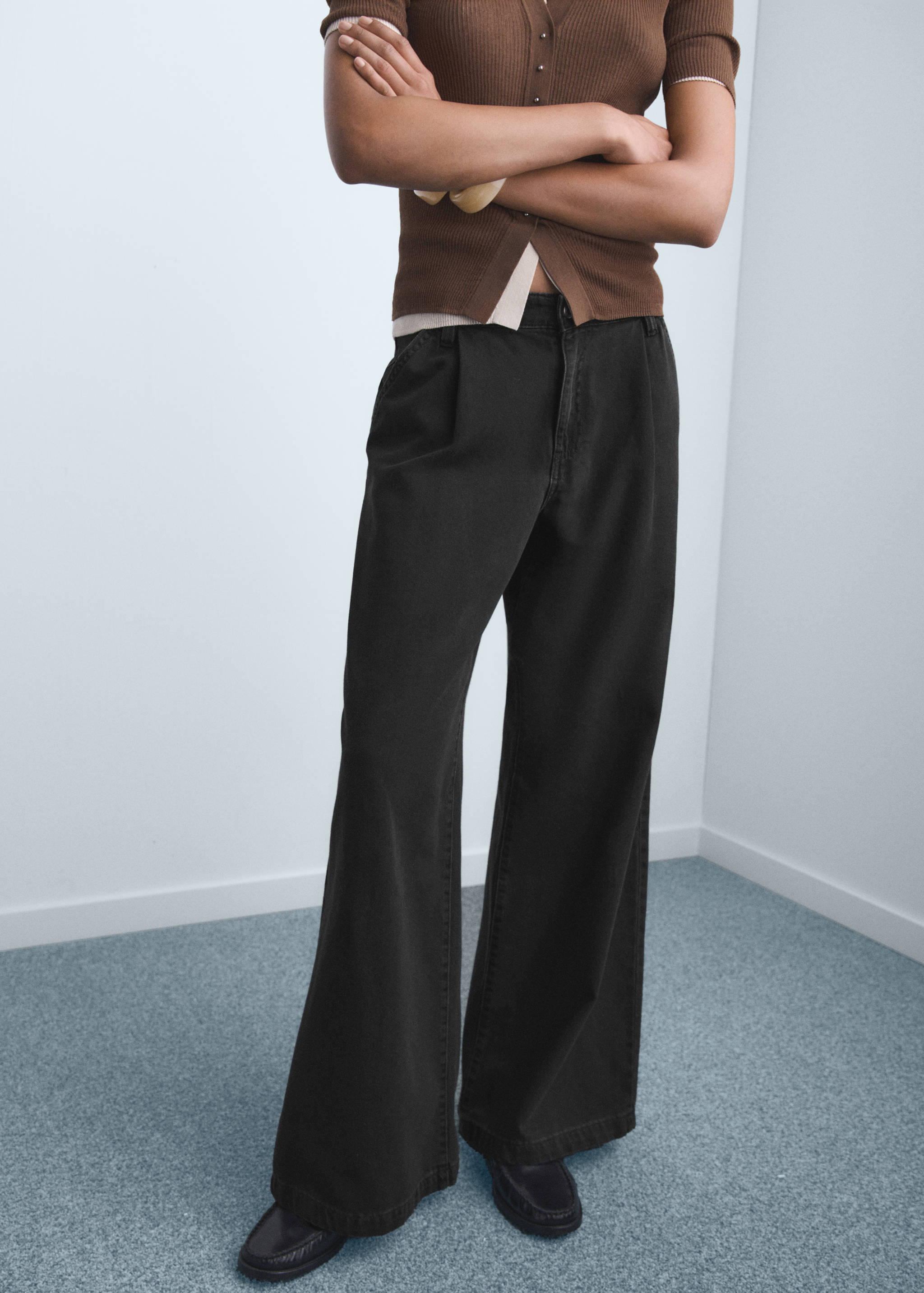 Wide leg pleated jeans - Medium plane