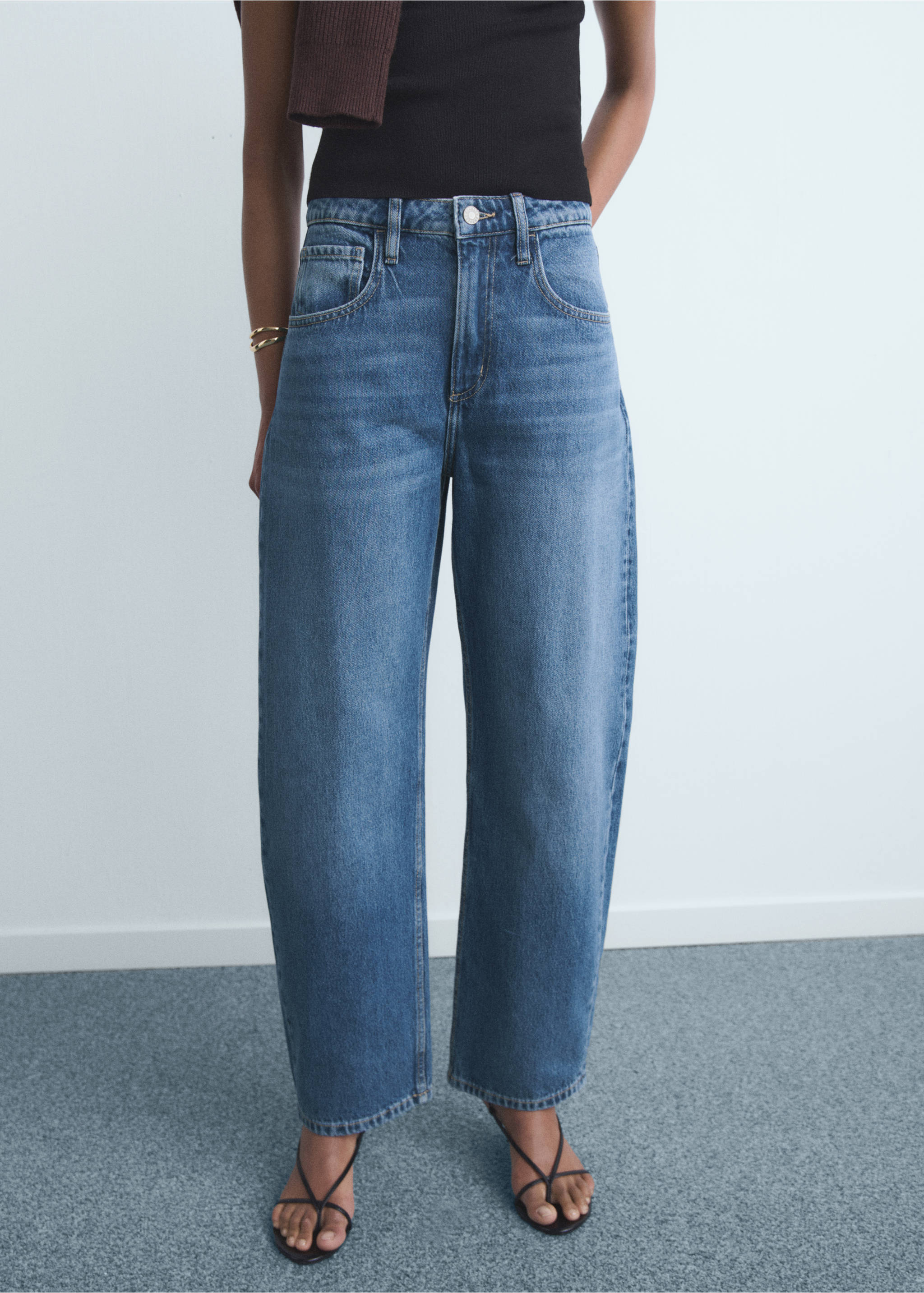 High-waisted barrel jeans - Medium plane, Dark Blue. Ref: 17034097-00.