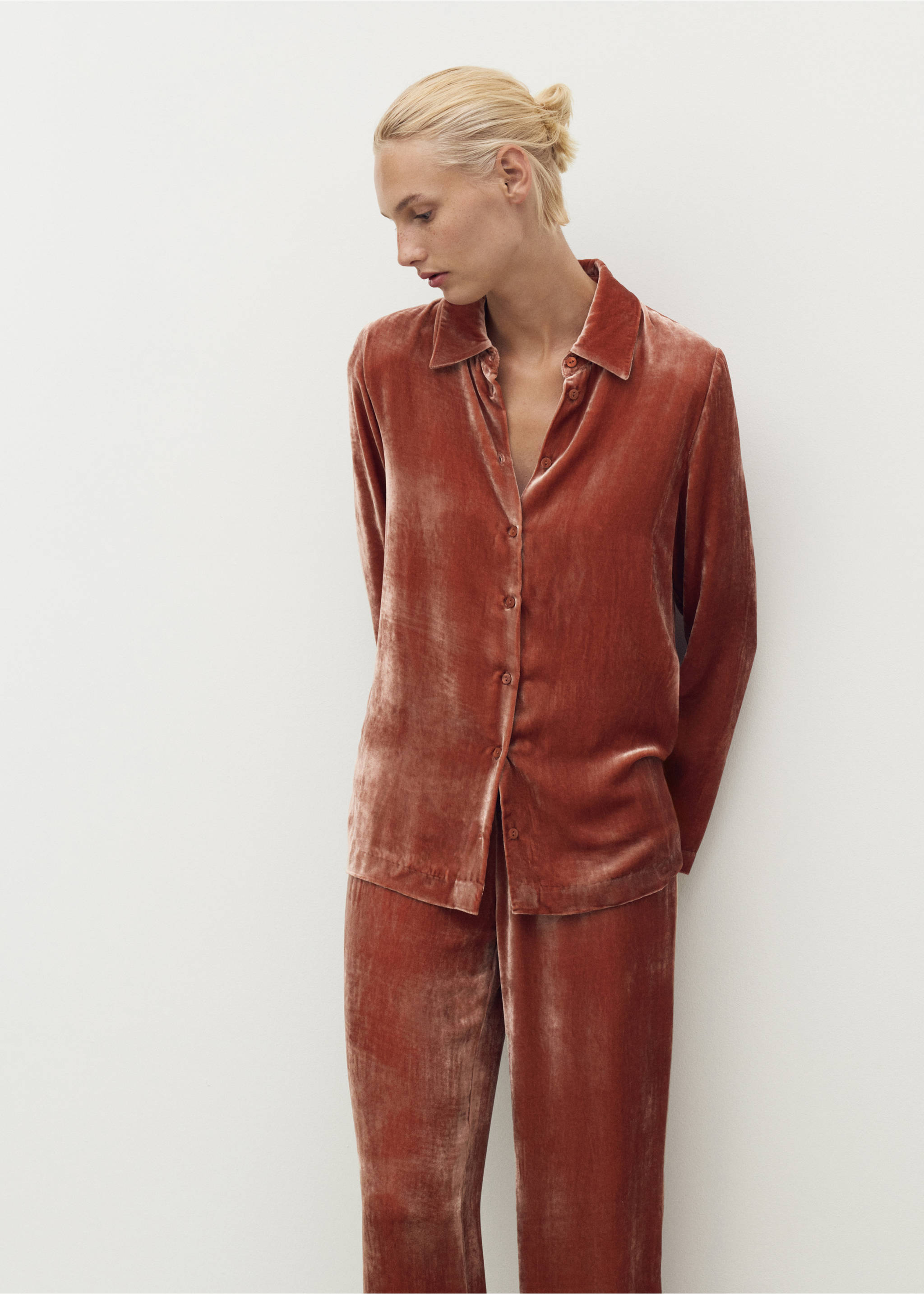Camisa velvet seda - Pla mig, Taronja torrat. Ref: 17034110-00.