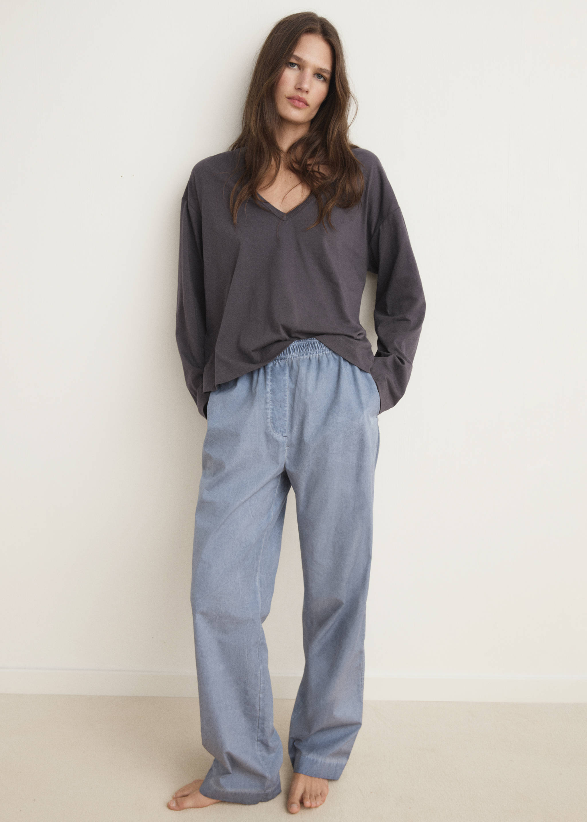 Cotton pyjama t-shirt with sleeve detail - General plane