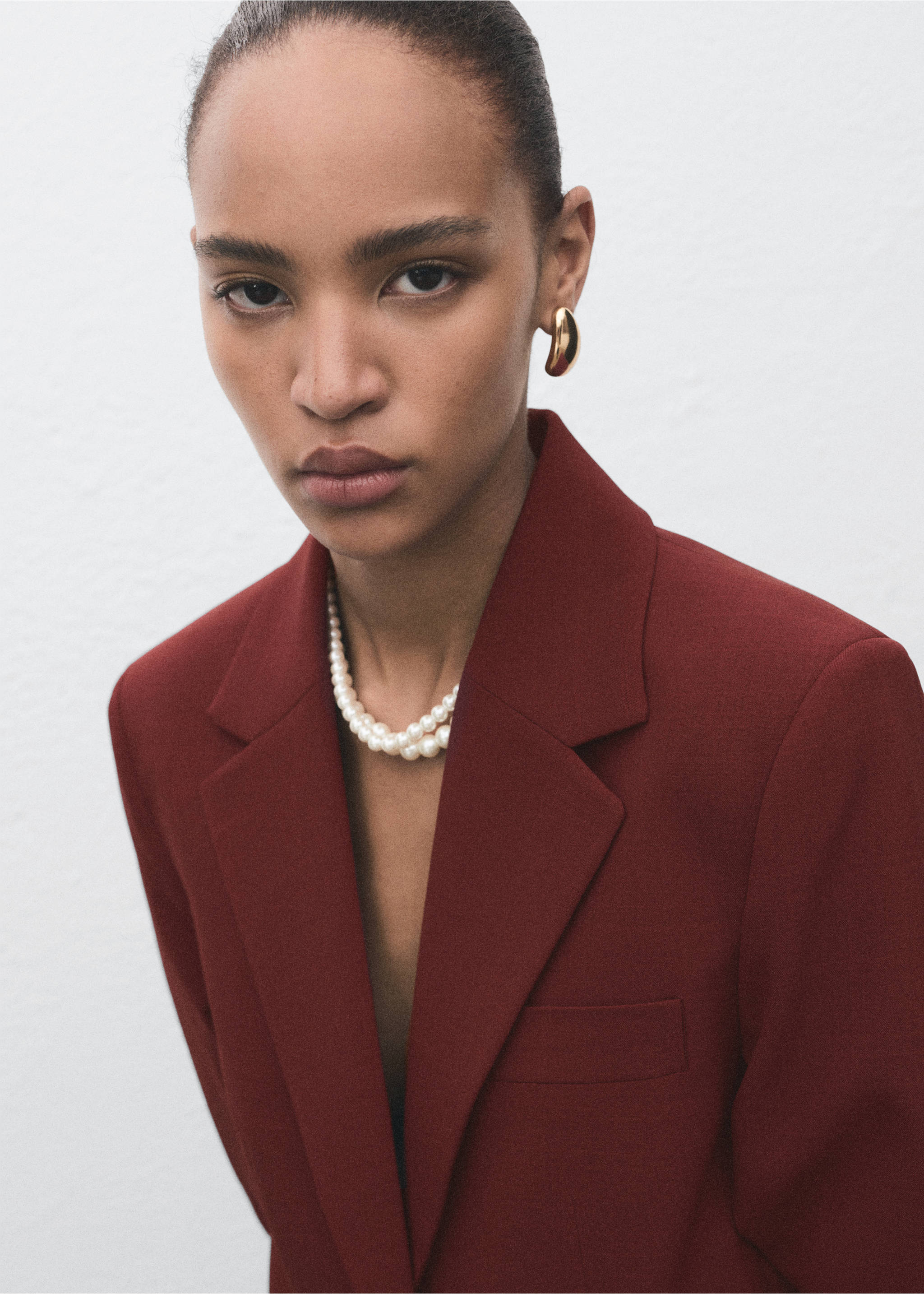 Straight-fit suit blazer - Details of the article 1, Dark Orange. Ref: 17034121-00.