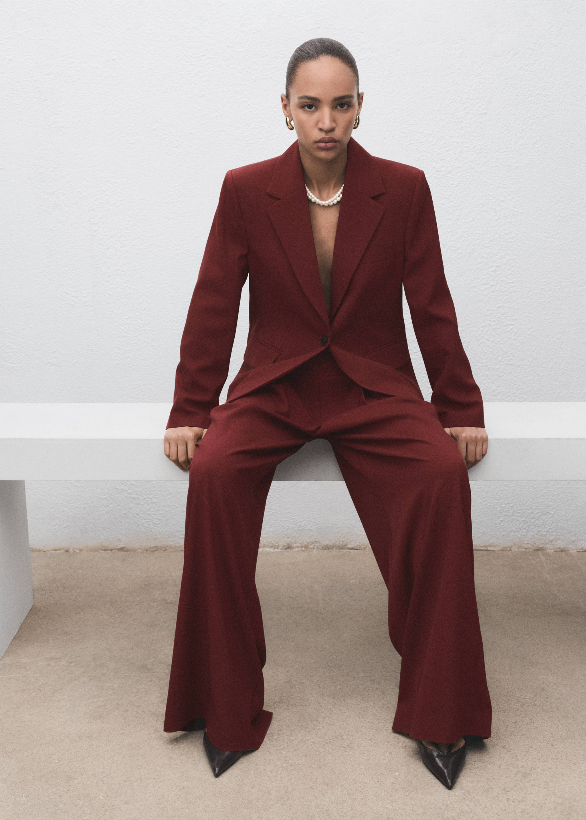 Straight-fit suit blazer - Details of the article 3, Dark Orange. Ref: 17034121-00.
