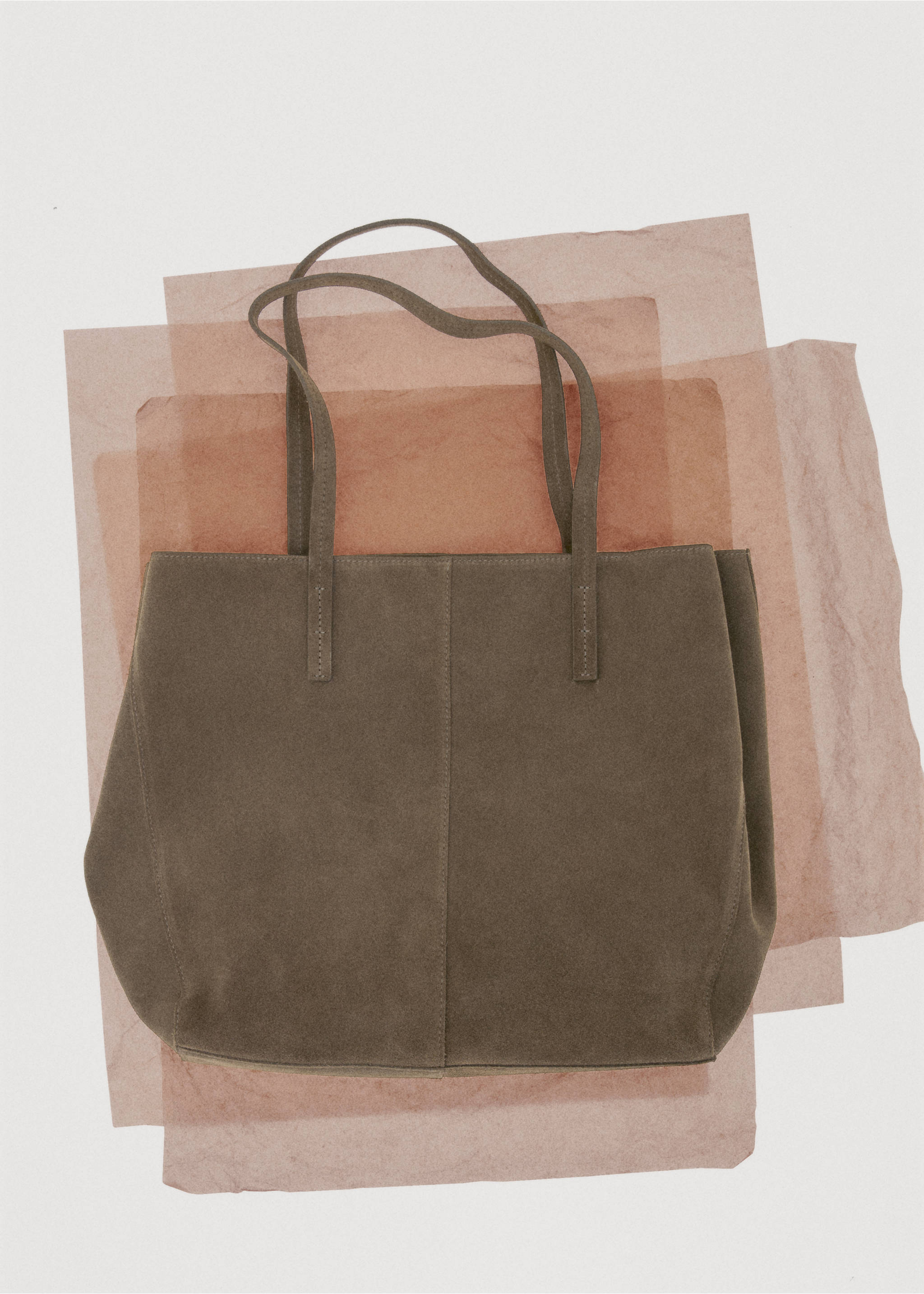 Suede shopper bag - Details of the article 7, Khaki. Ref: 17034123-00.