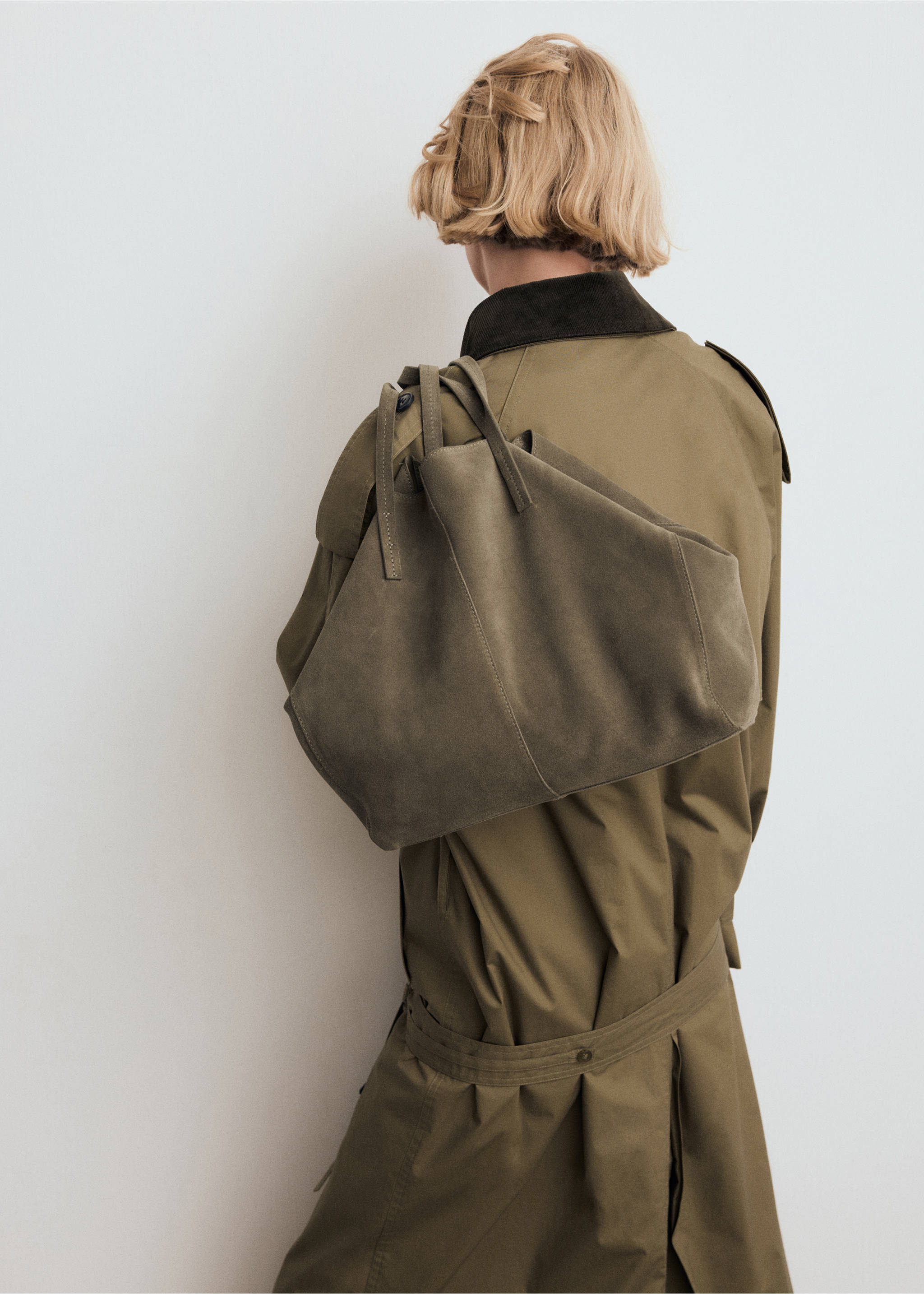 Shopper-Bag aus Rauleder - Allgemeine Ansicht, Khaki. Ref: 17034123-00.