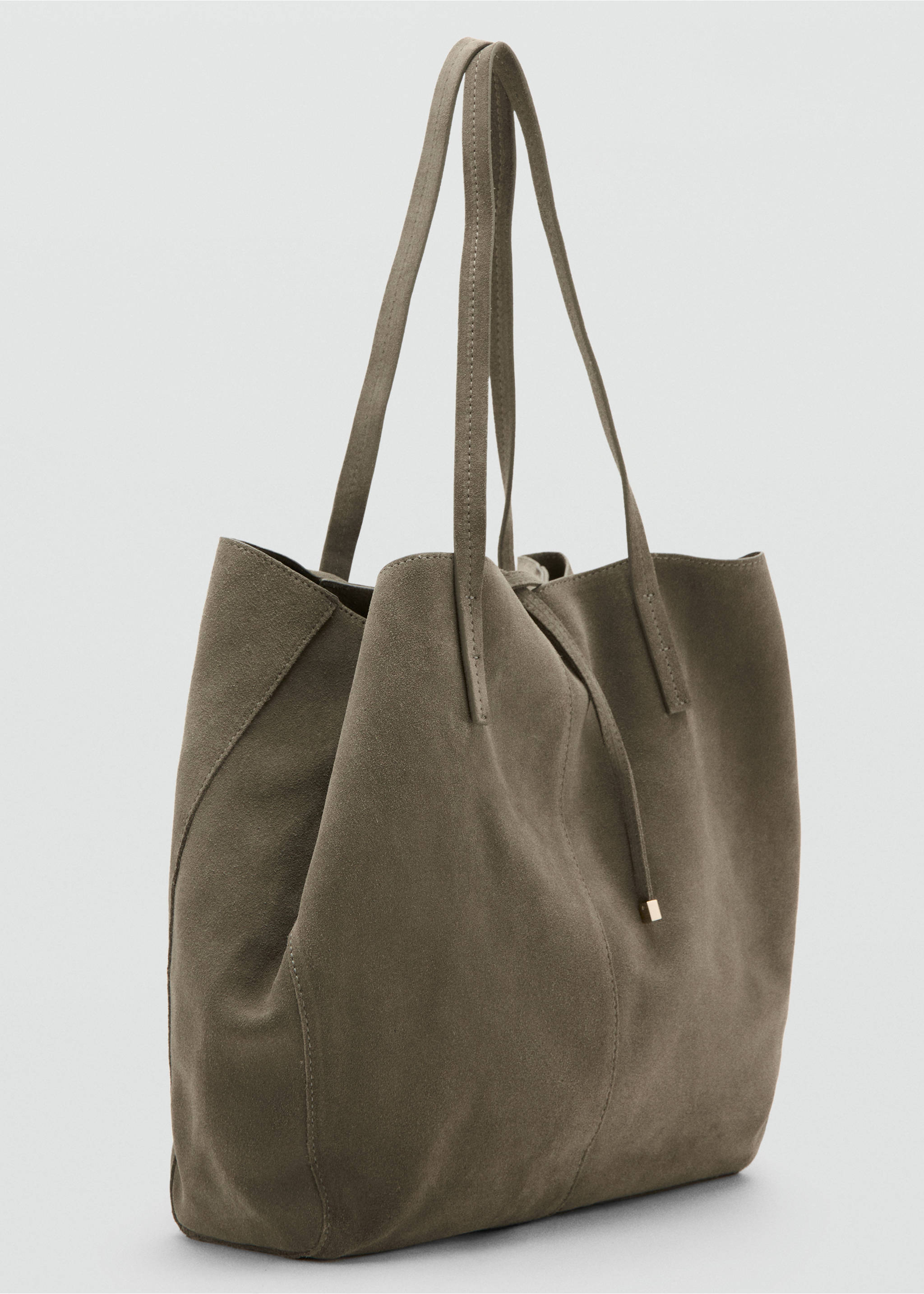 Suede shopper bag - Medium plane, Khaki. Ref: 17034123-00.