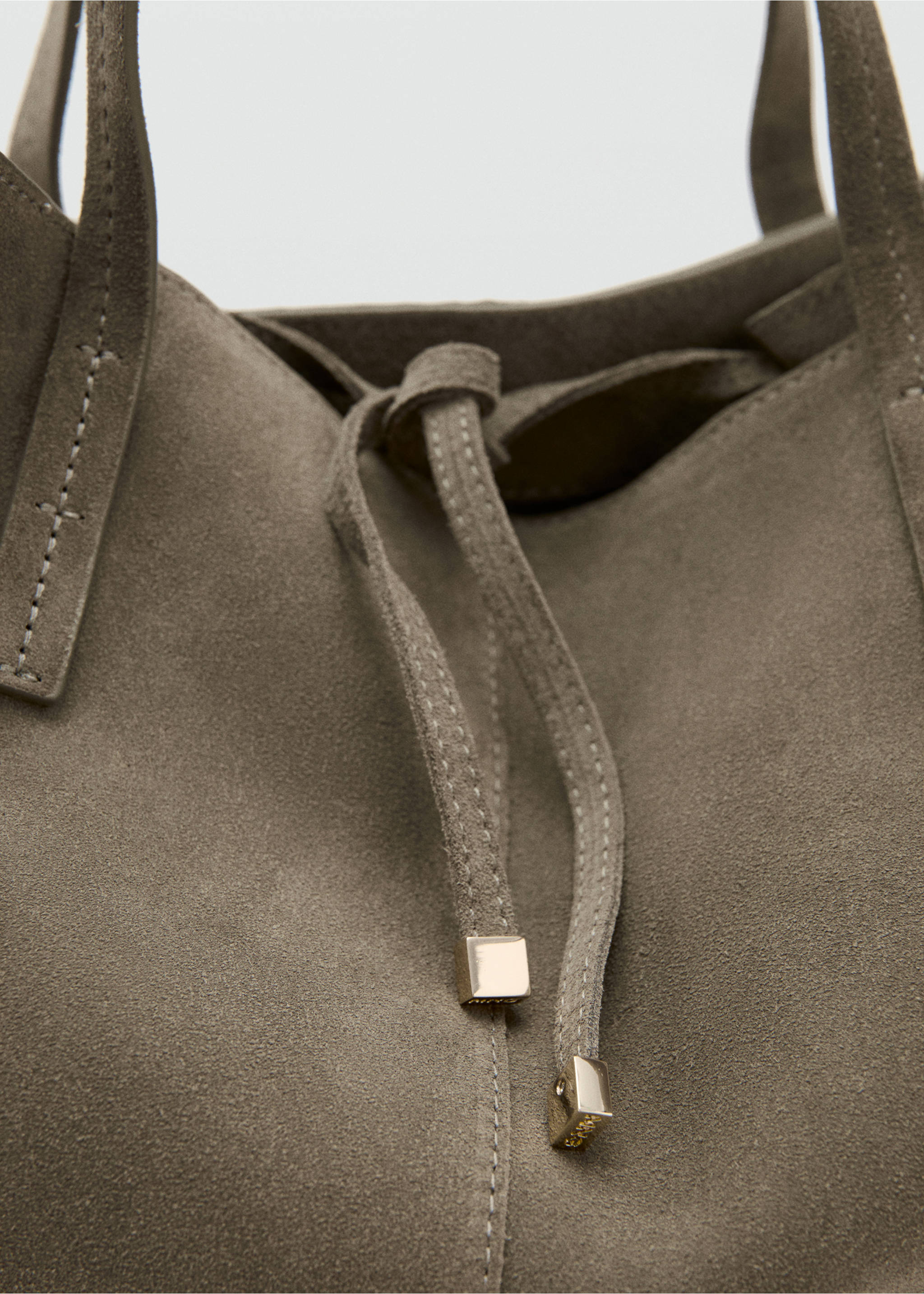 Suede shopper bag - Details of the article 1, Khaki. Ref: 17034123-00.