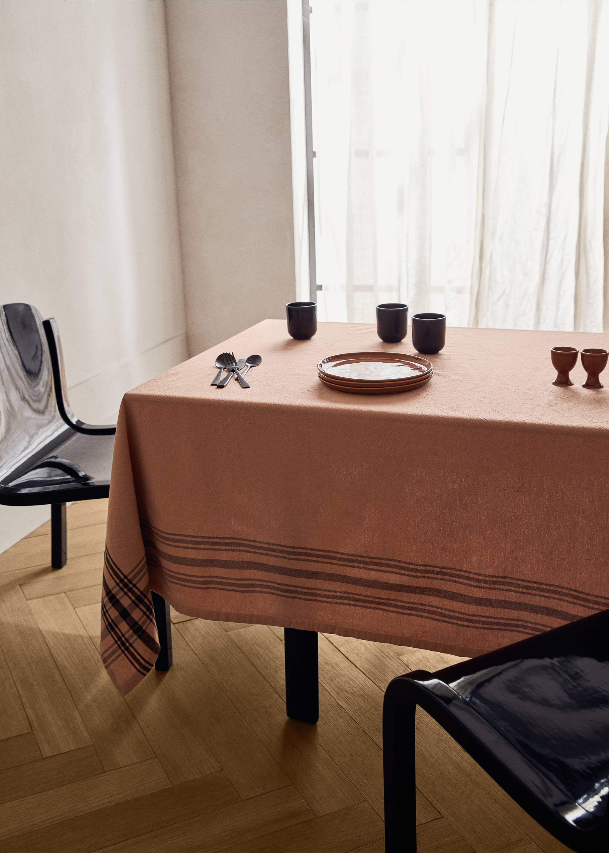 Cotton striped tablecloth for 6 to 8 diners - General plane, Burnt Orange. Ref: 17034125-00.