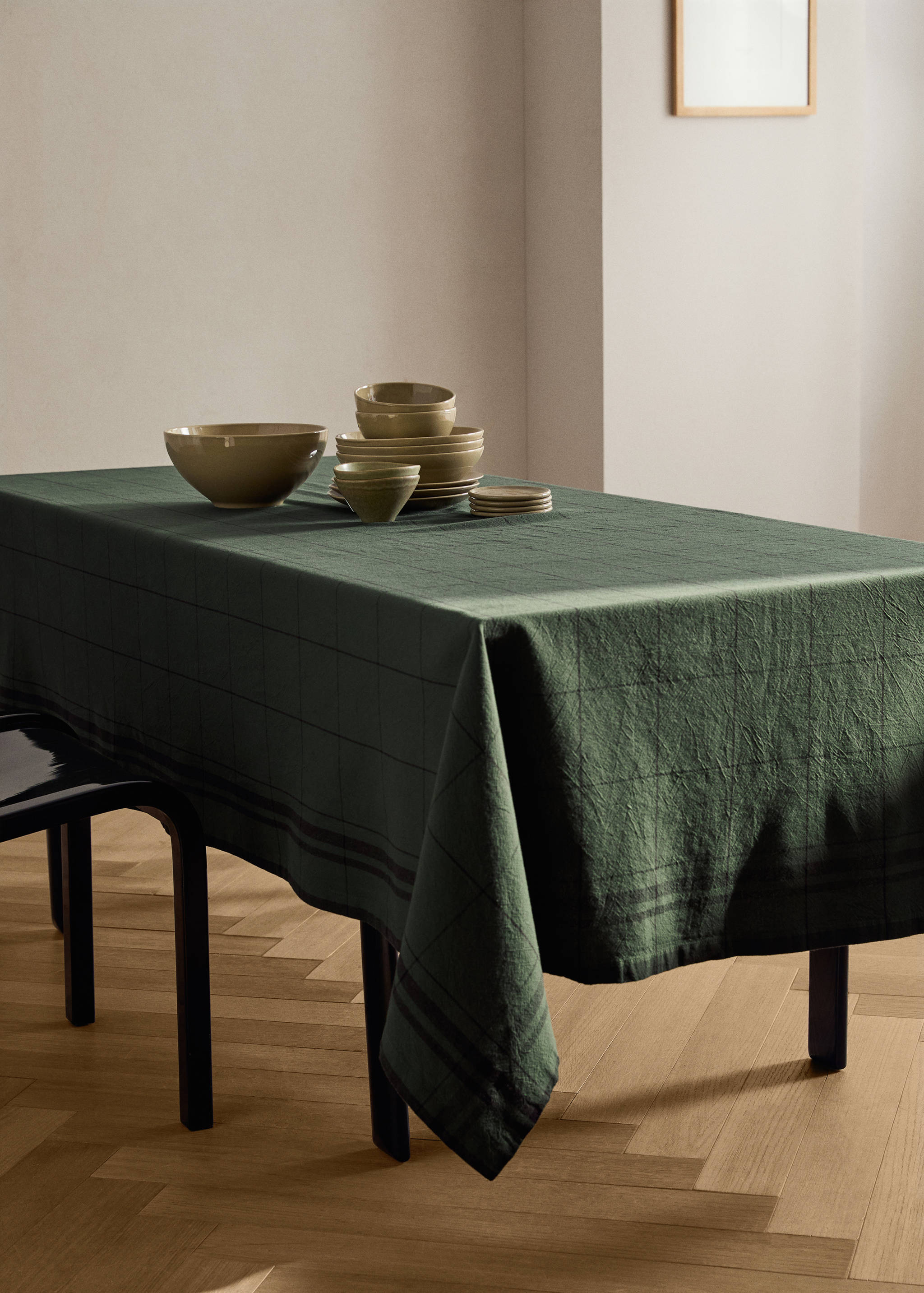 Overdyed cotton check tablecloth for 6 to 8 diners - General plane