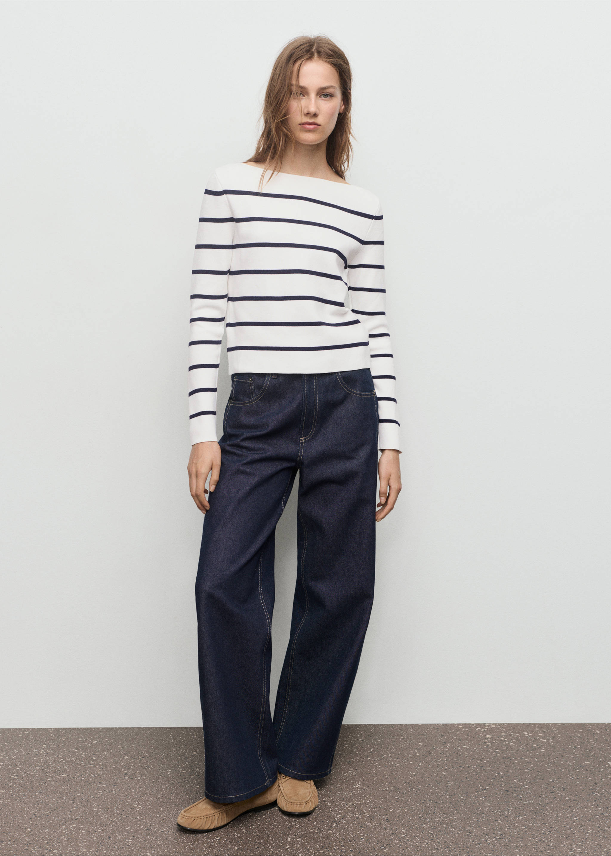 Fine-knit boat-neck sweater - General plane, Ecru. Ref: 17034139-00.