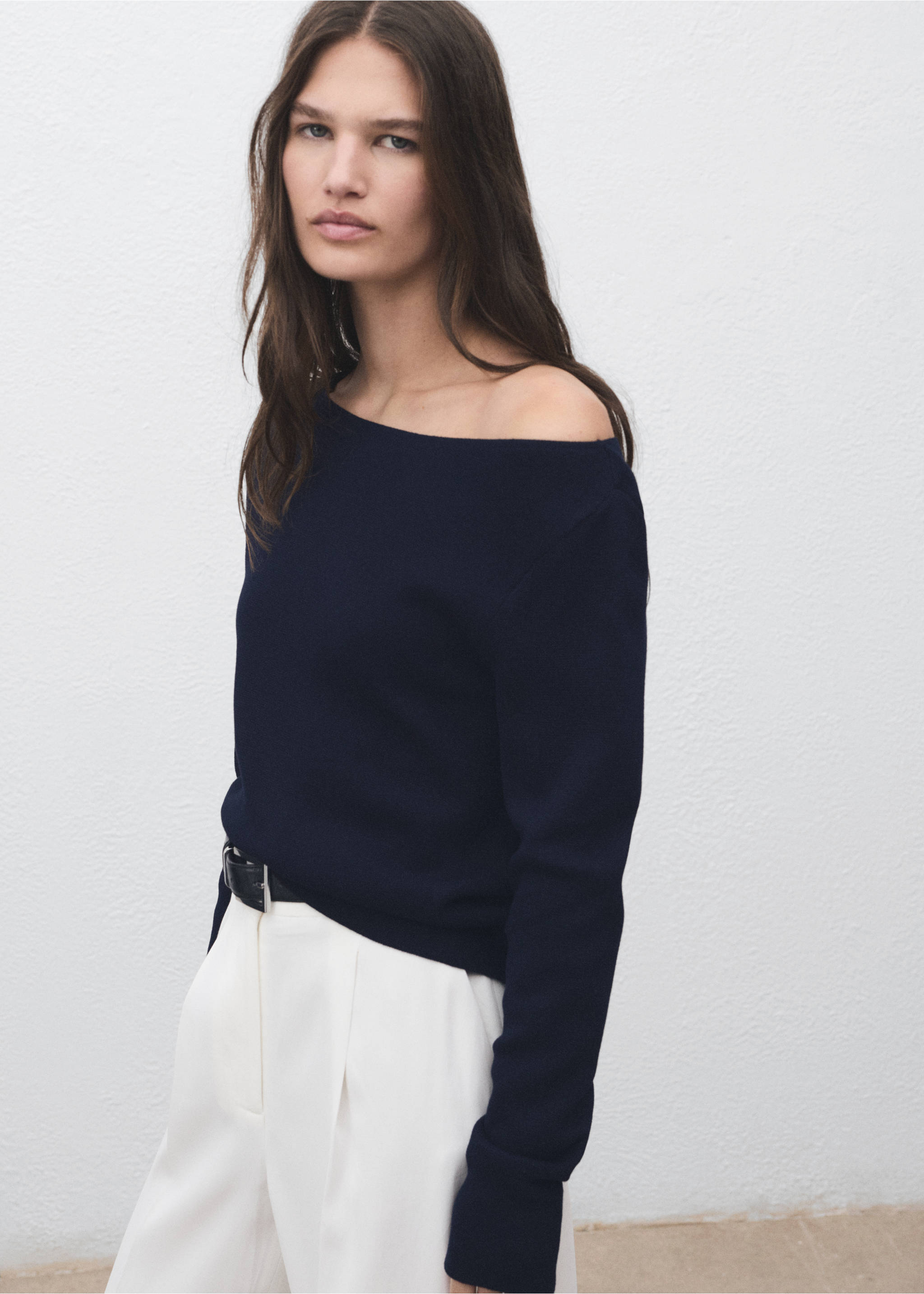 Fine-knit boat-neck sweater - Medium plane, Dark Navy. Ref: 17034139-00.