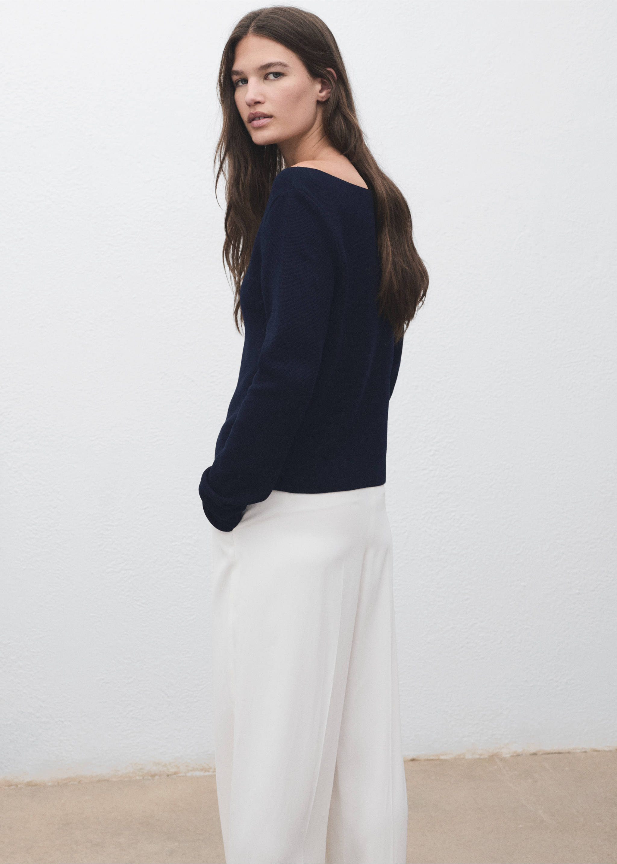 Fine-knit boat-neck sweater - Reverse of the article, Dark Navy. Ref: 17034139-00.