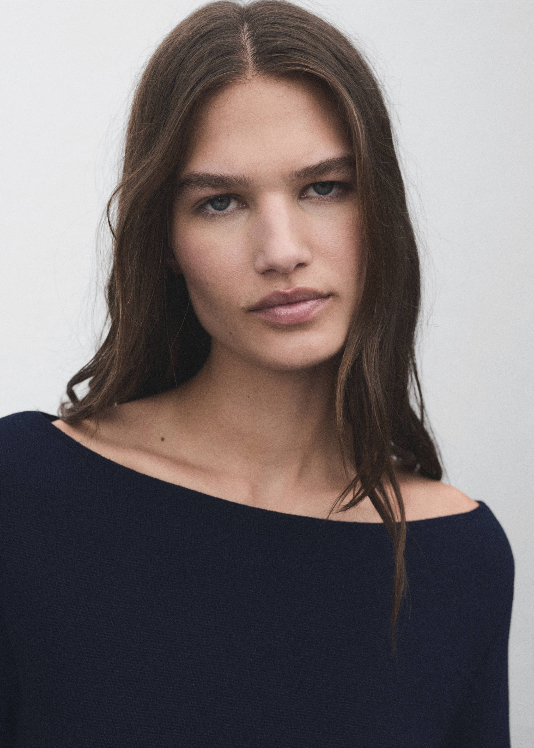 Fine-knit boat-neck sweater - Details of the article 1, Dark Navy. Ref: 17034139-00.