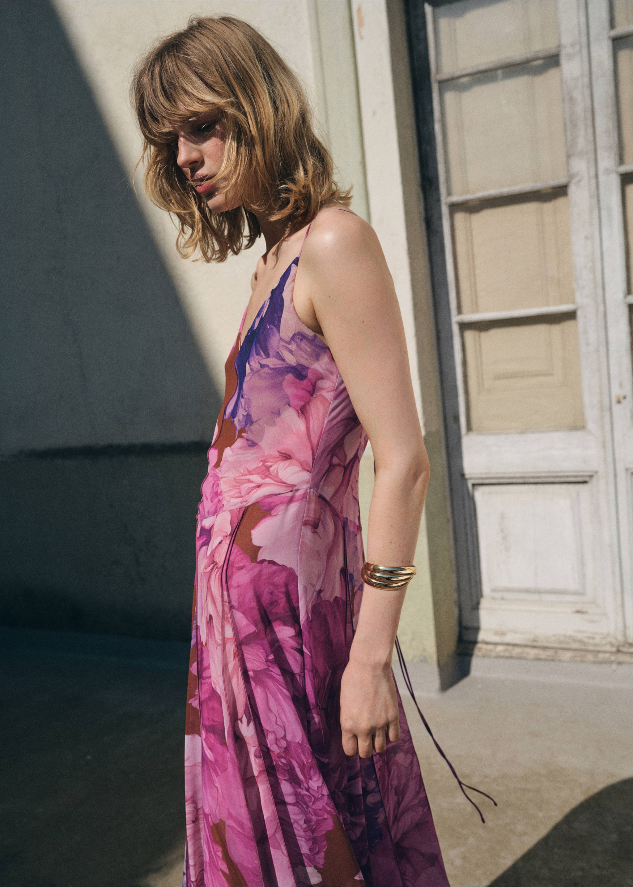 Floral godet dress - Medium plane, Purple. Ref: 17034146-00.
