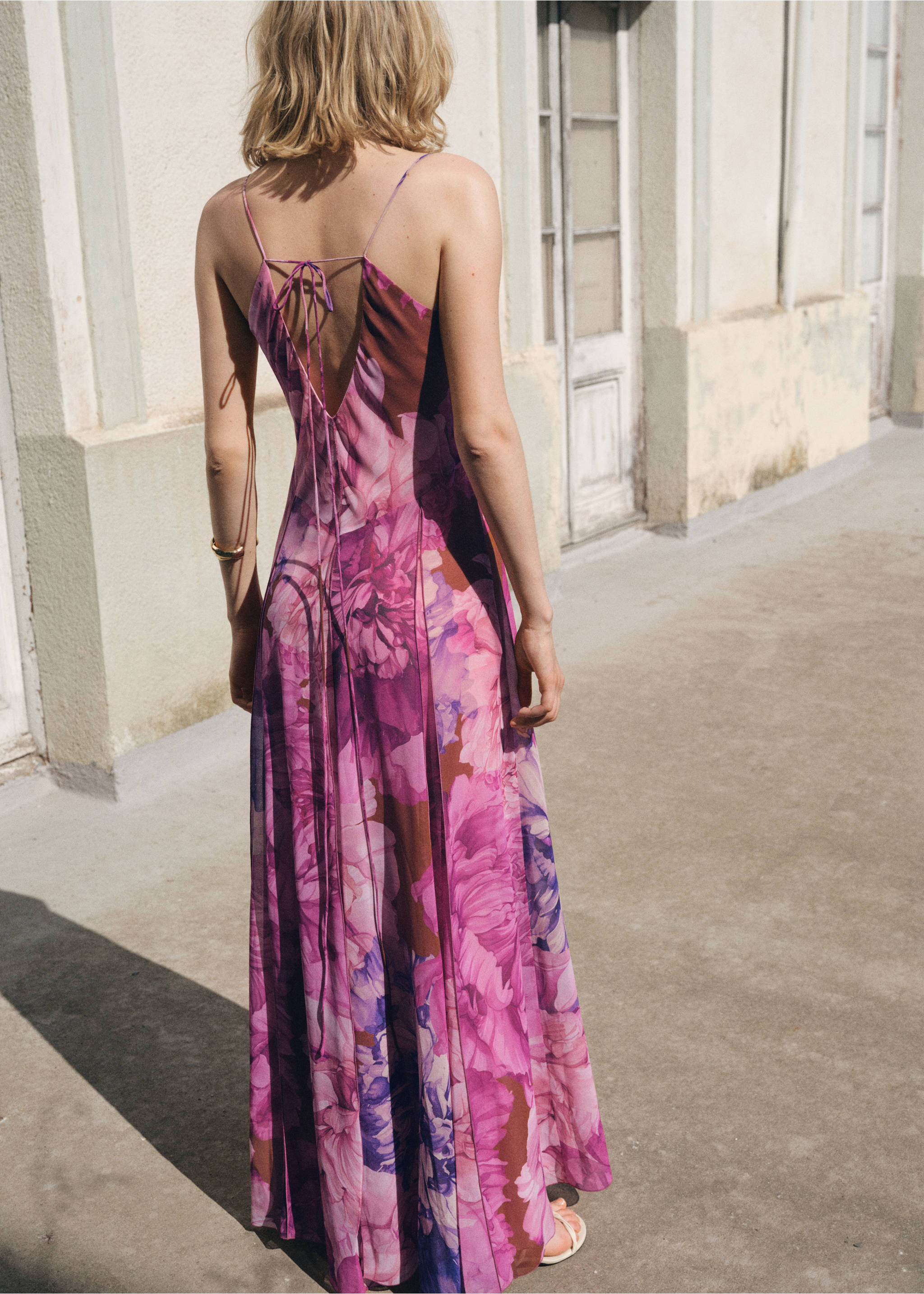 Floral godet dress - Reverse of the article, Purple. Ref: 17034146-00.