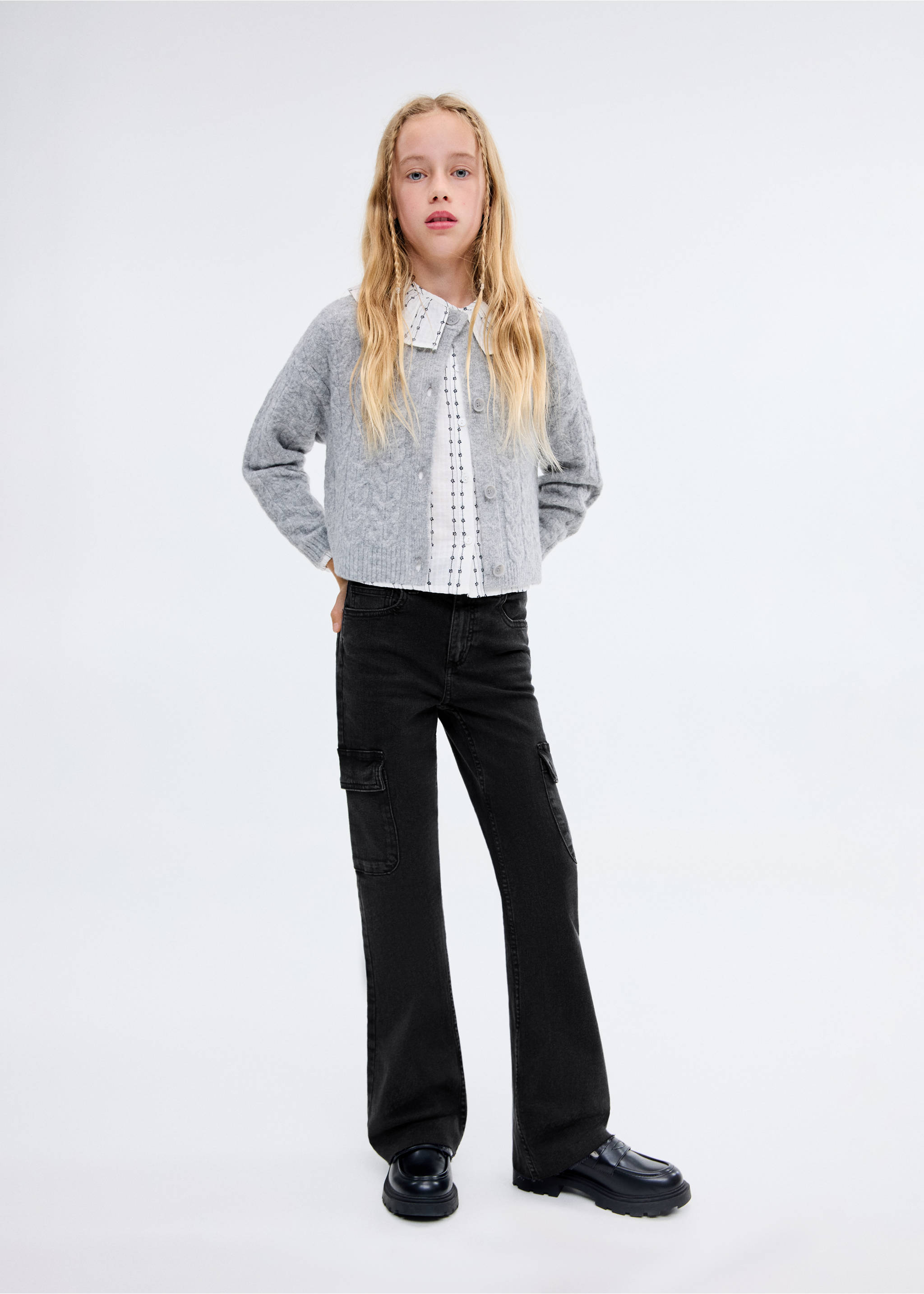 Flared cargo jeans - General plane, Black denim. Ref: 17034411-00.