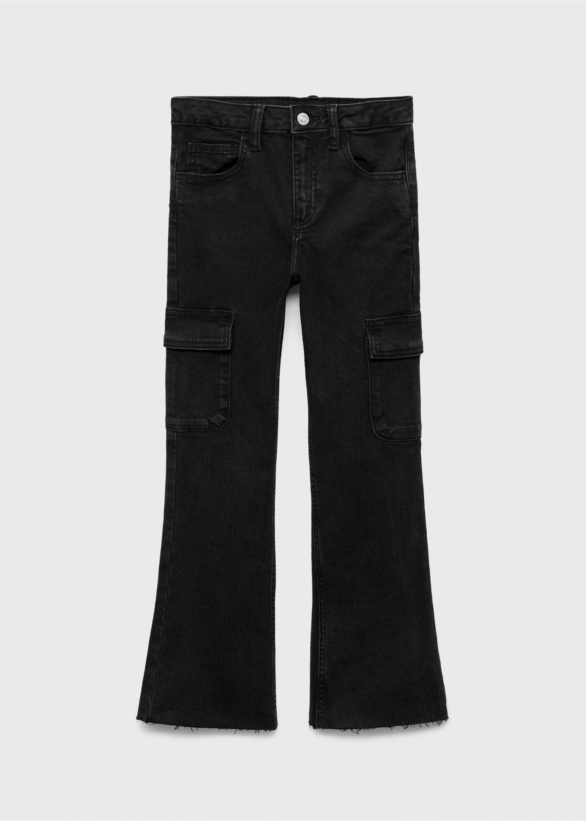 Flared cargo jeans - Article without model, Black denim. Ref: 17034411-00.
