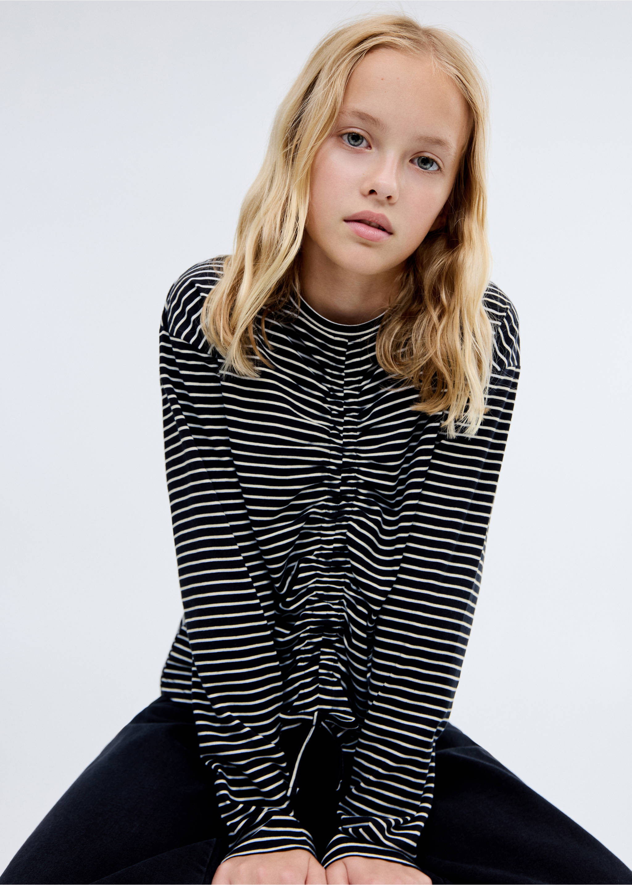 Ruched striped top - General plane, Black. Ref: 17034421-00.