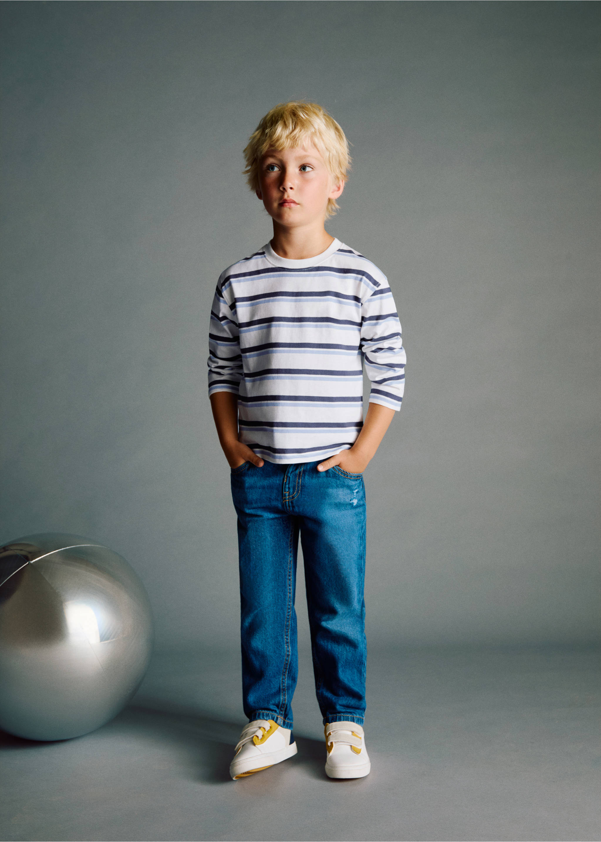 Randig bomullströja - Bild av mittparti, Benvit. Ref: 17034422-00.