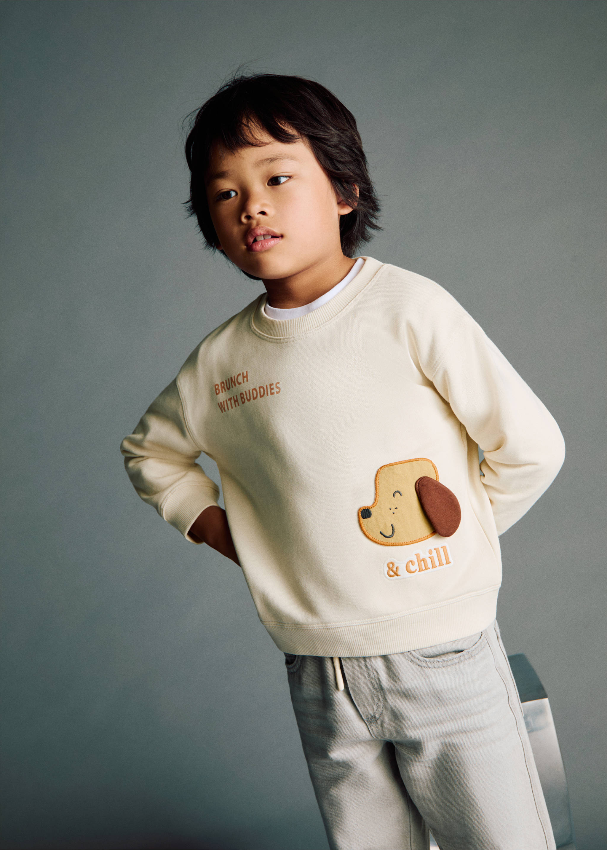 Sweatshirt met geborduurde dieren - Middenvlak, Ecru. Ref: 17034430-00.
