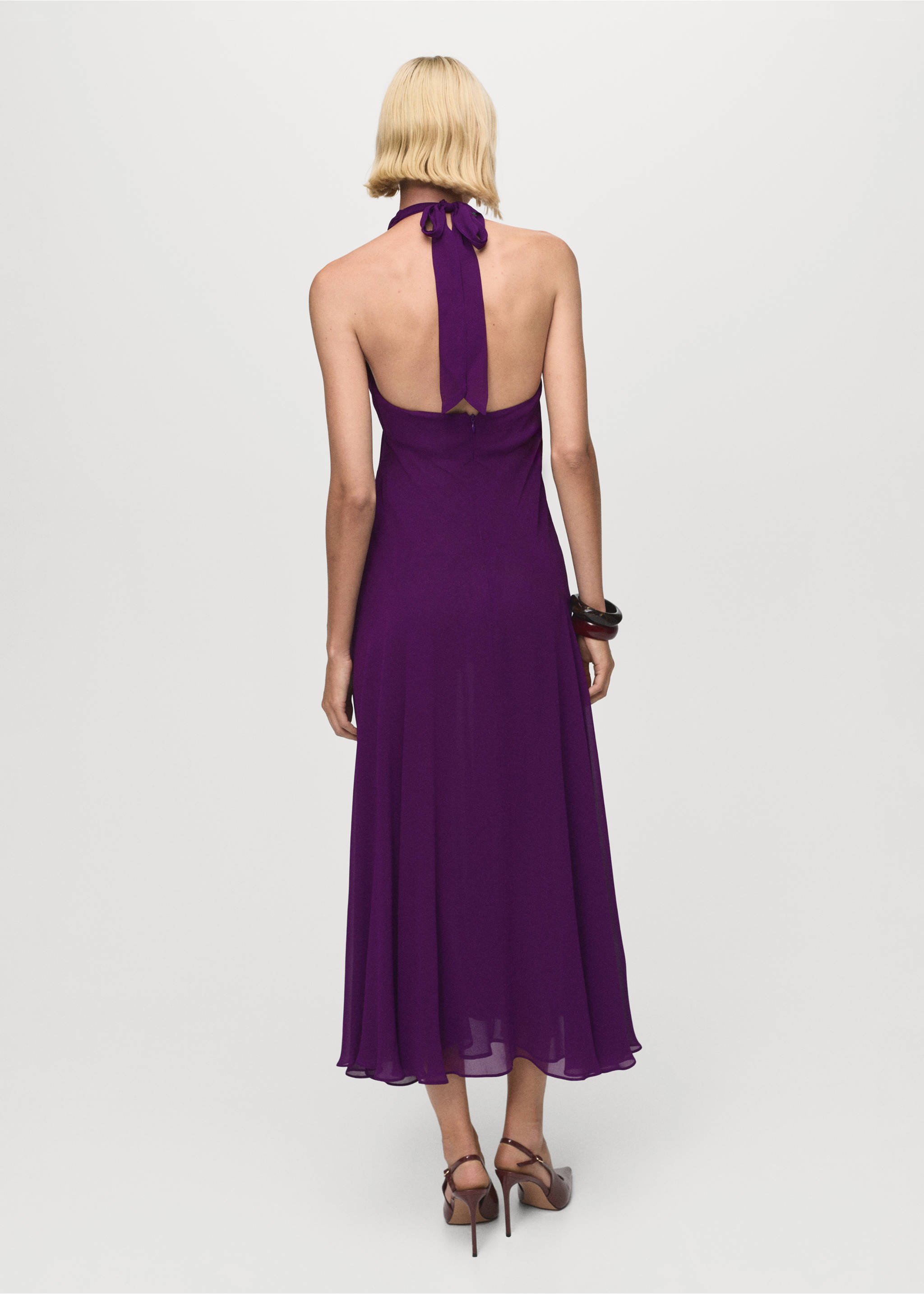 Halter-neck pleated dress - Reverse of the article, Purple. Ref: 17034447-00.