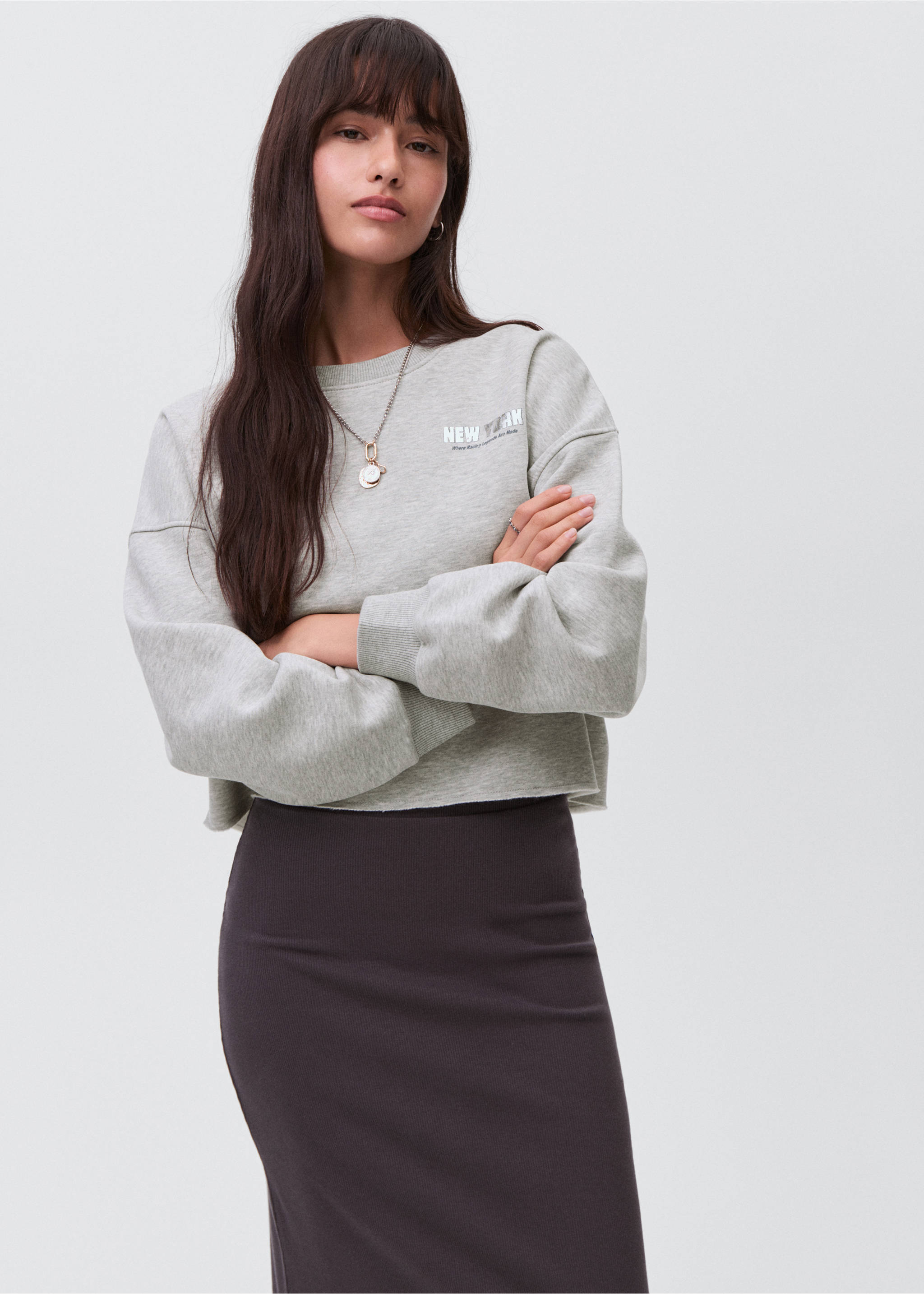 Printed cotton sweatshirt - Medium plane, Light Heather Grey. Ref: 17034777-00.