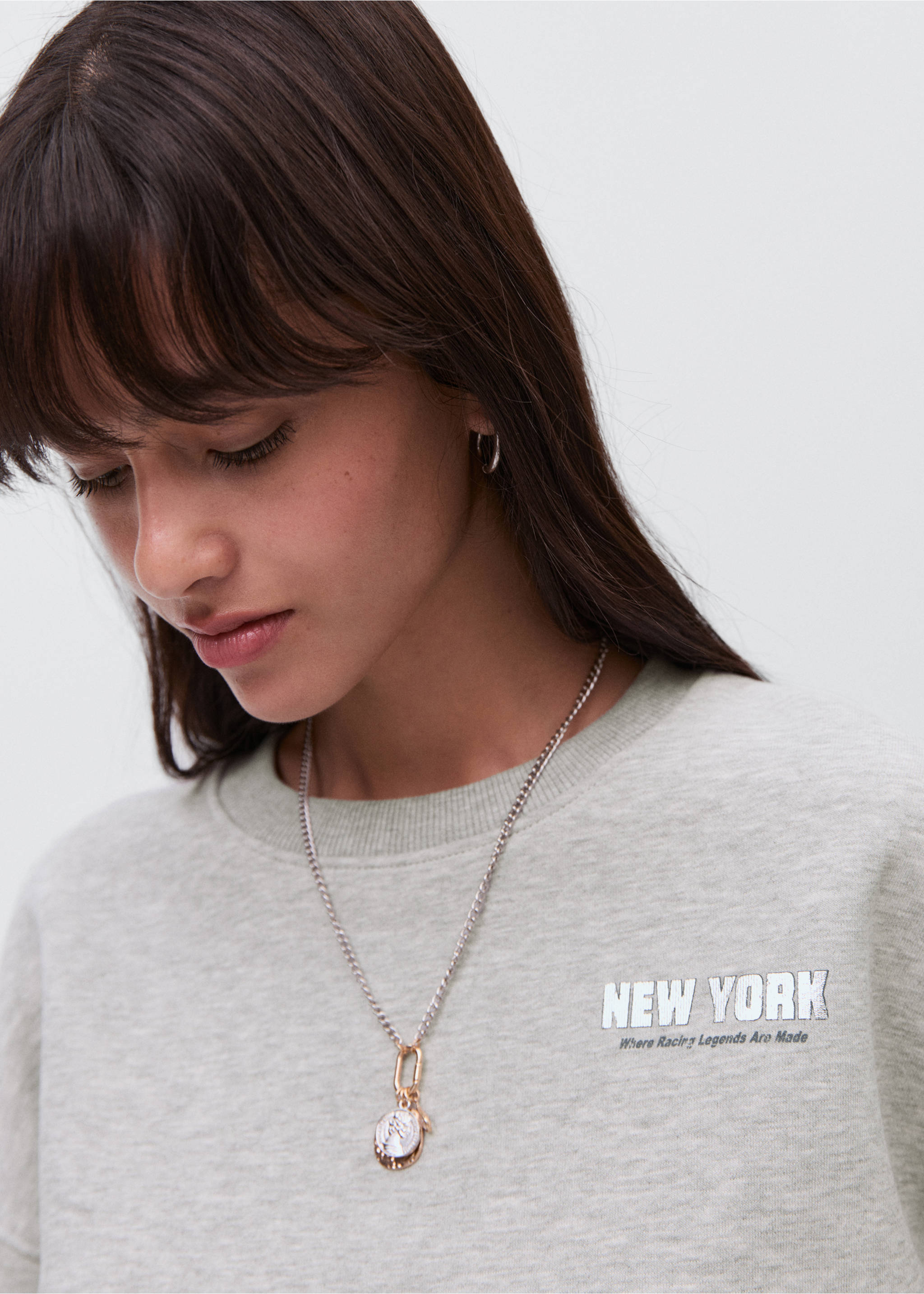 Printed cotton sweatshirt - Details of the article 1, Light Heather Grey. Ref: 17034777-00.