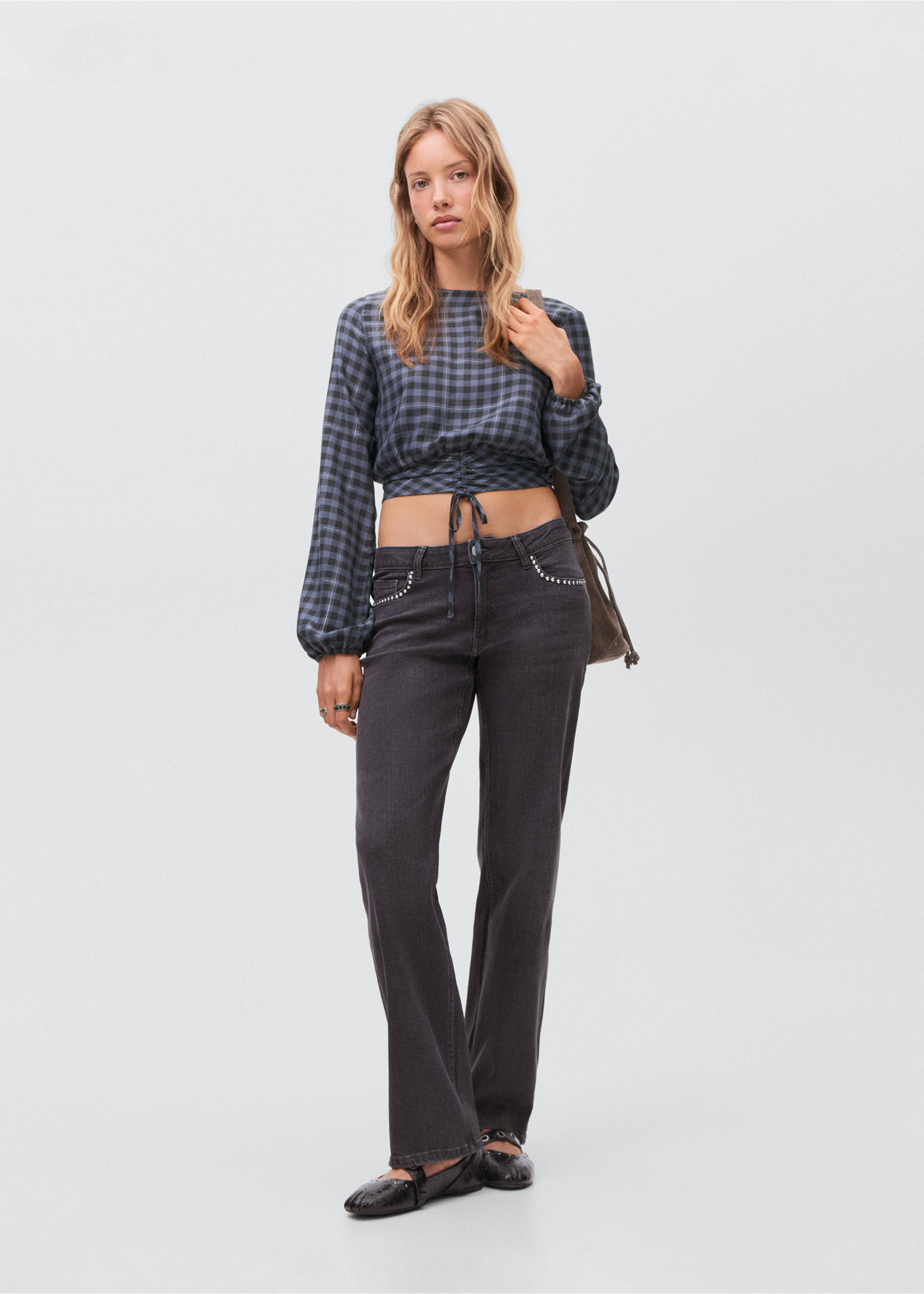 Check blouse with lurex detail - General plane, Grey. Ref: 17034779-00.