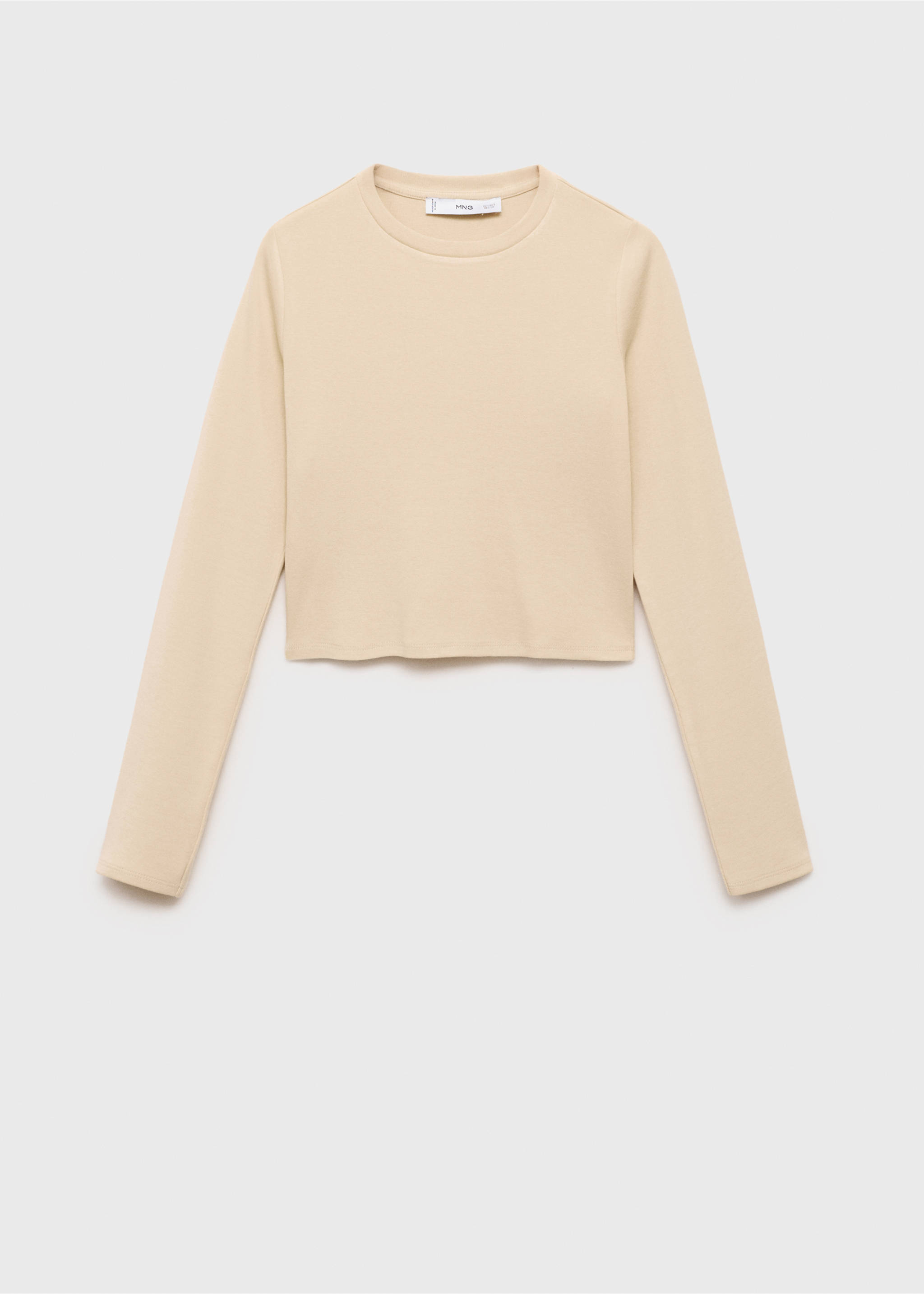 Long-sleeved cropped t-shirt - Article without model, Beige. Ref: 17034781-00.