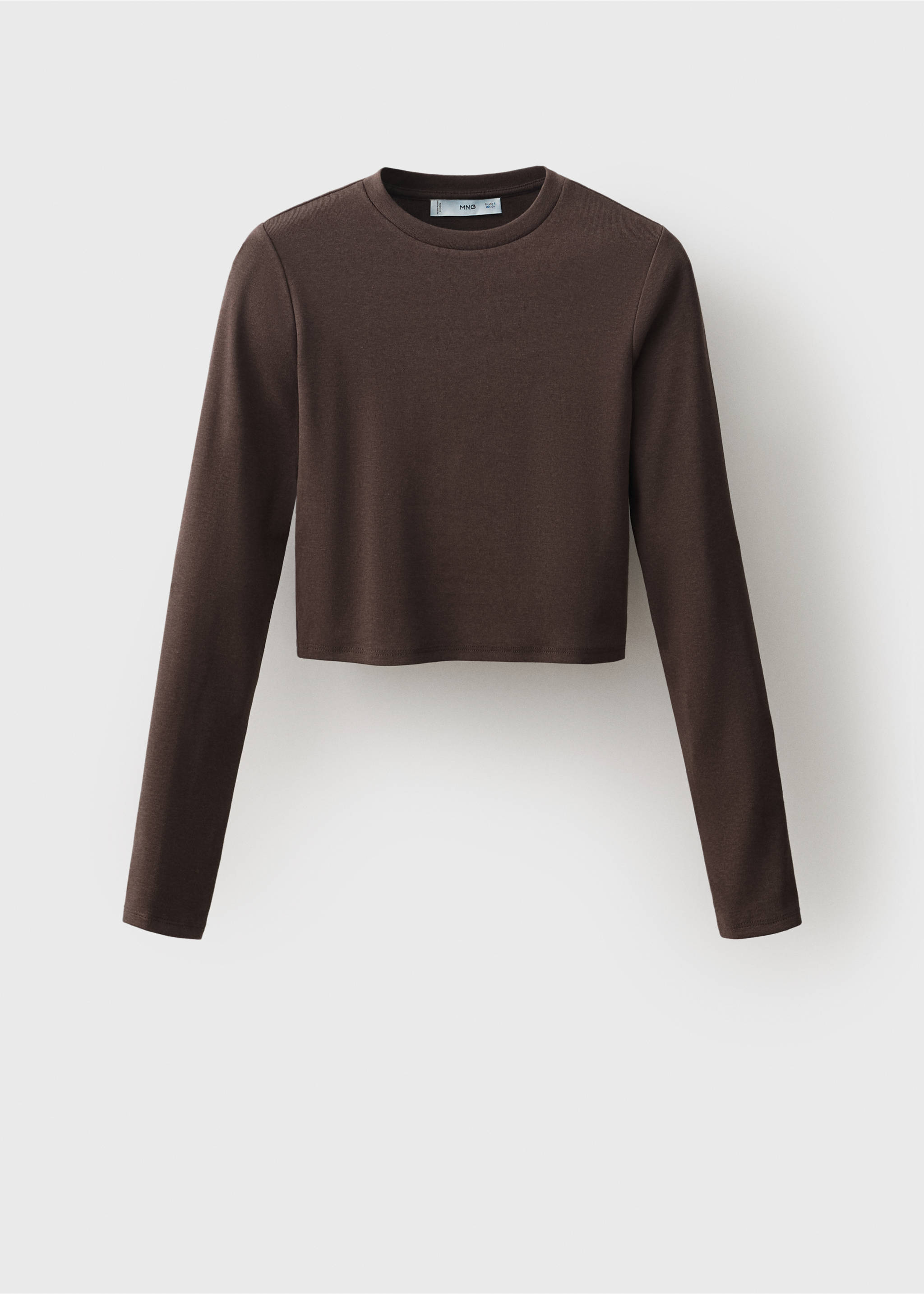 Long-sleeved cropped t-shirt - Article without model, Brown. Ref: 17034781-00.