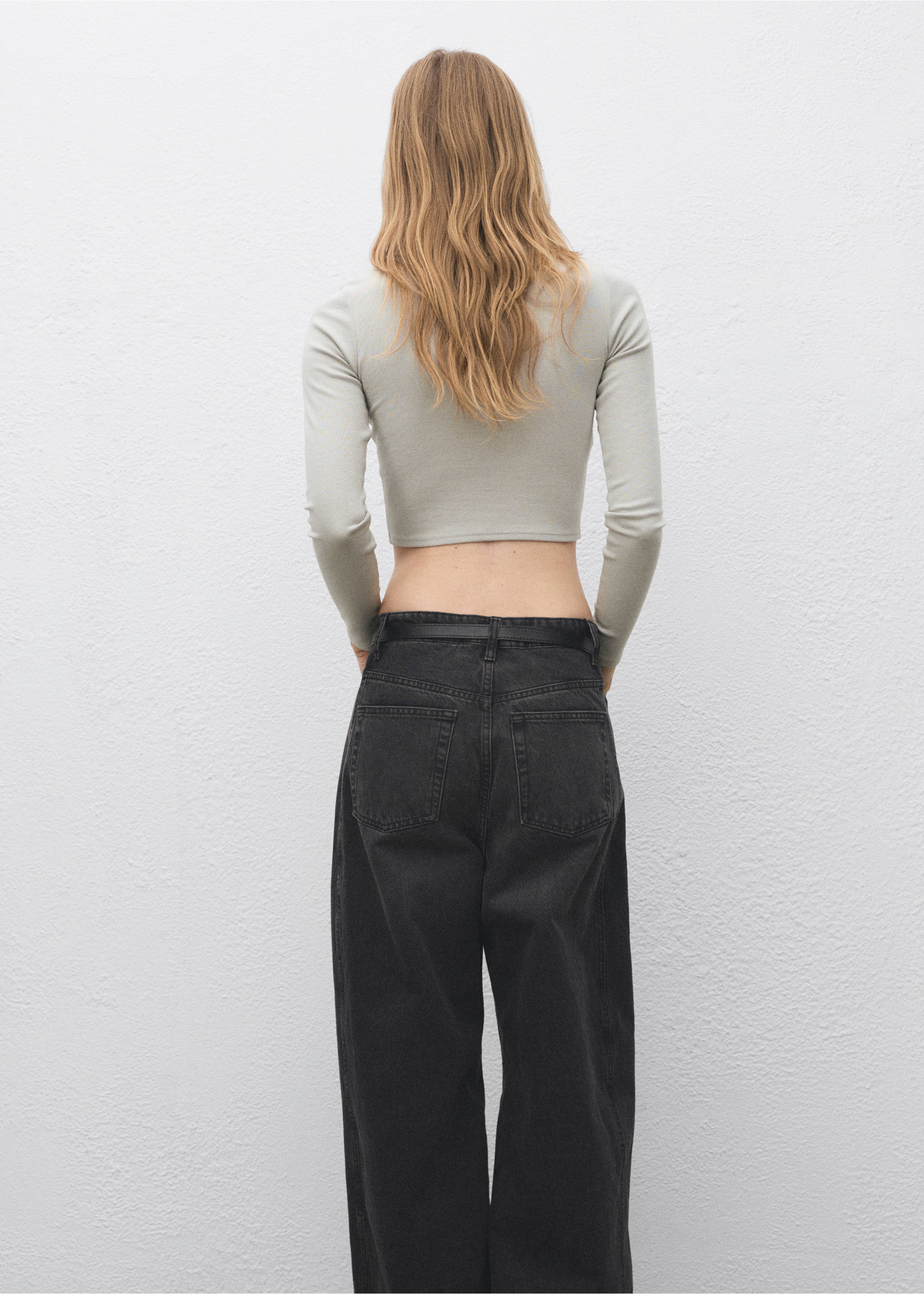 Long-sleeved cropped t-shirt - Reverse of the article, Medium Heather Grey. Ref: 17034781-00.