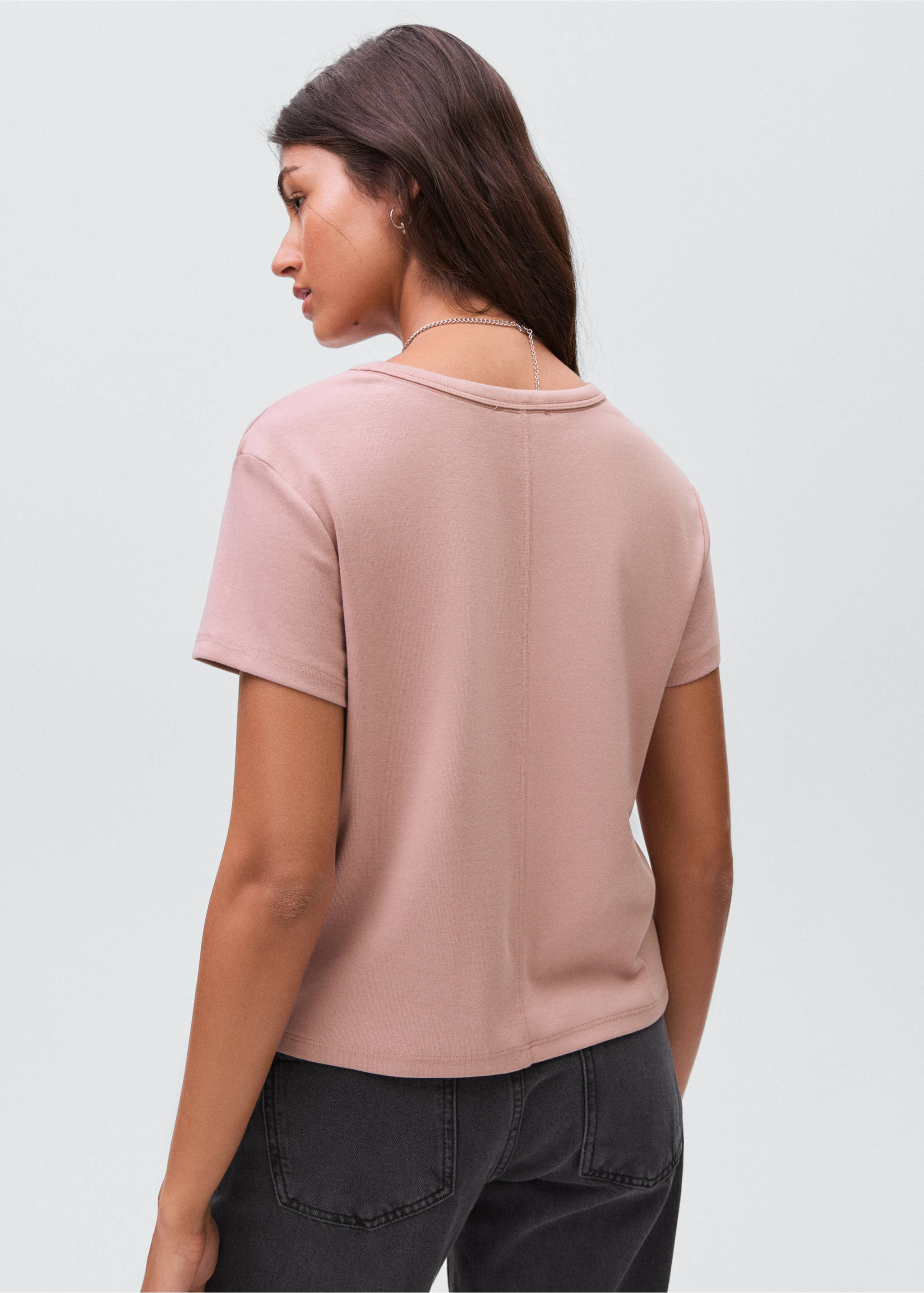 Fitted cotton t-shirt - Reverse of the article, Pink. Ref: 17034783-00.