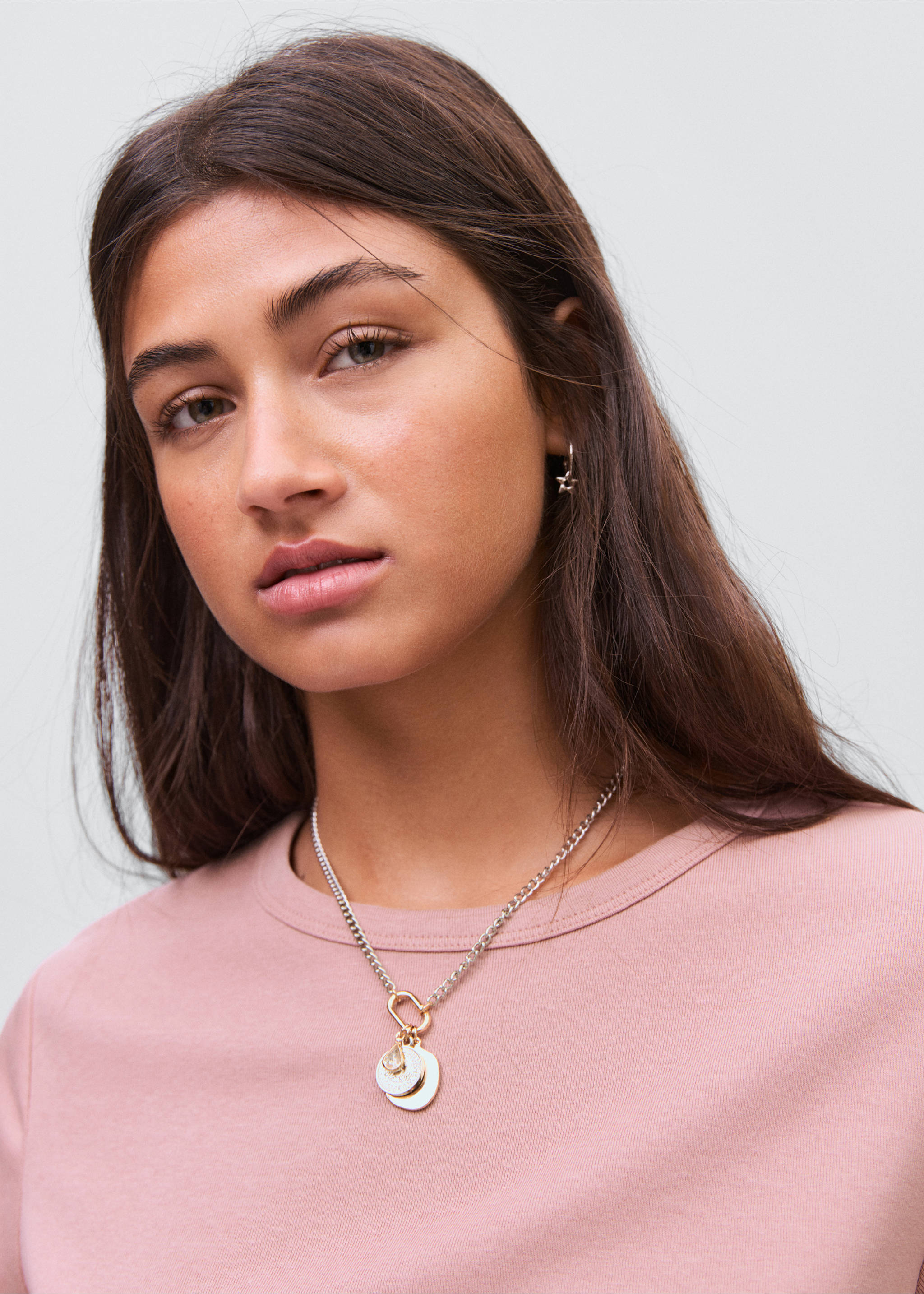 Fitted cotton t-shirt - Details of the article 1, Pink. Ref: 17034783-00.
