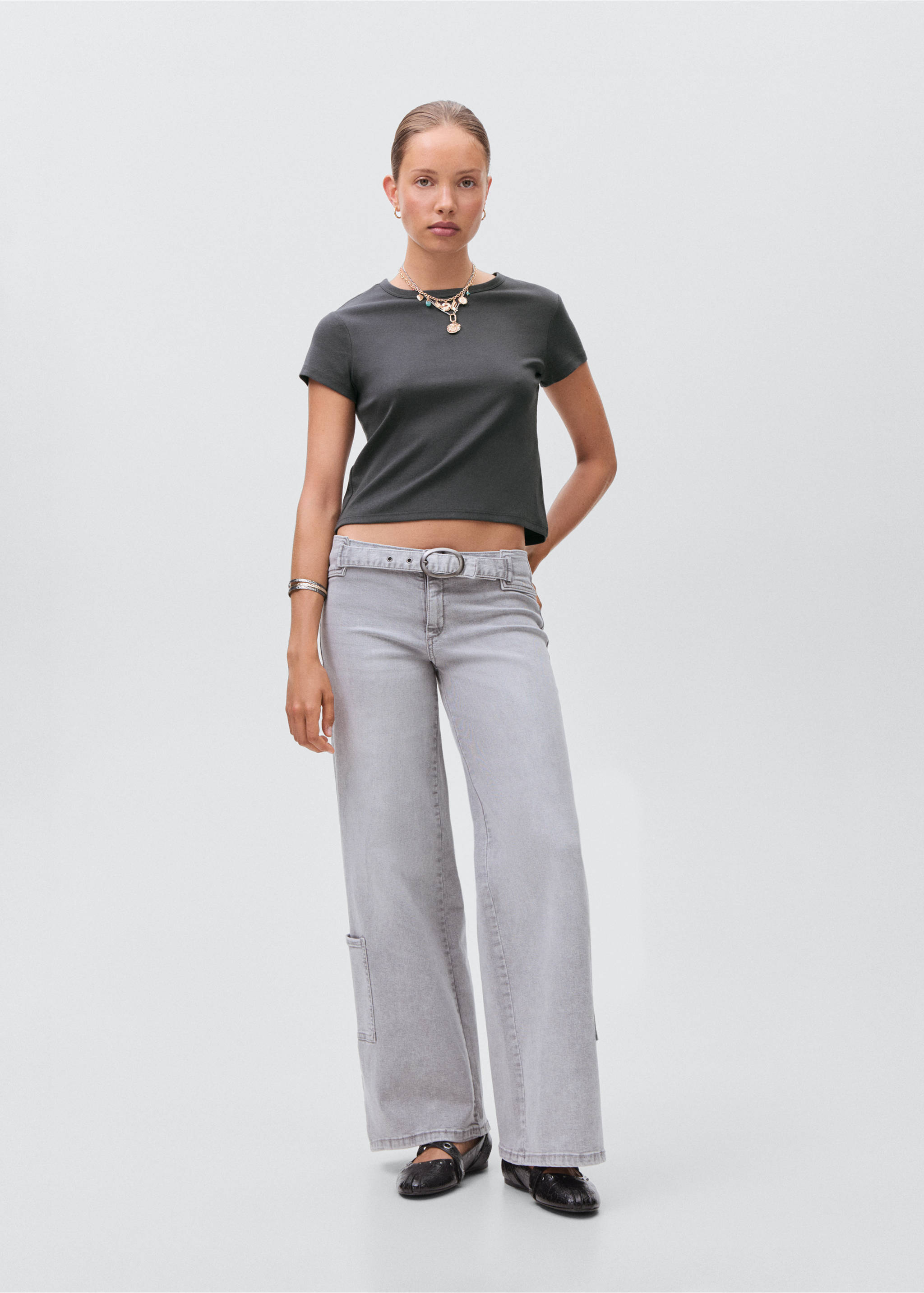 T-shirt coton ajusté - Plan général, Gris anthracite. Ref: 17034783-00.