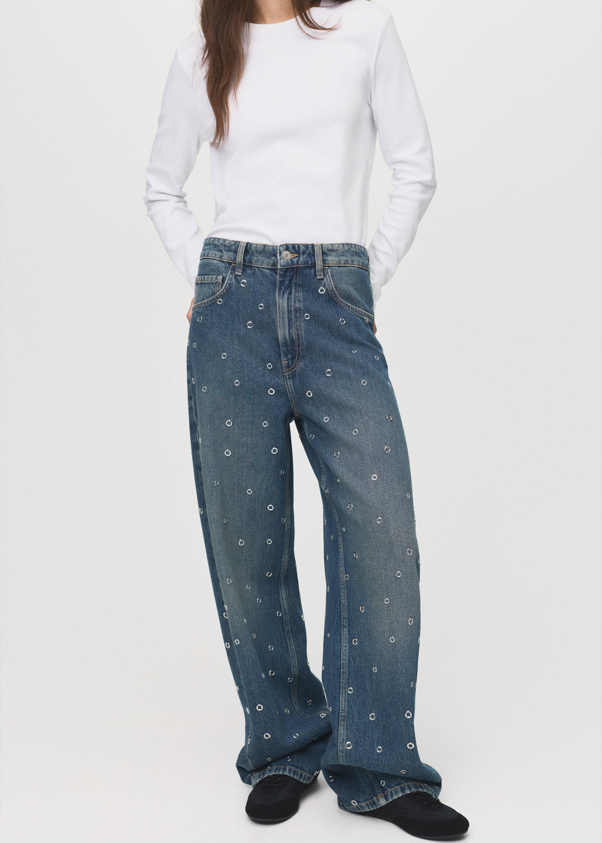 Barrel jeans with eyelets - Medium plane