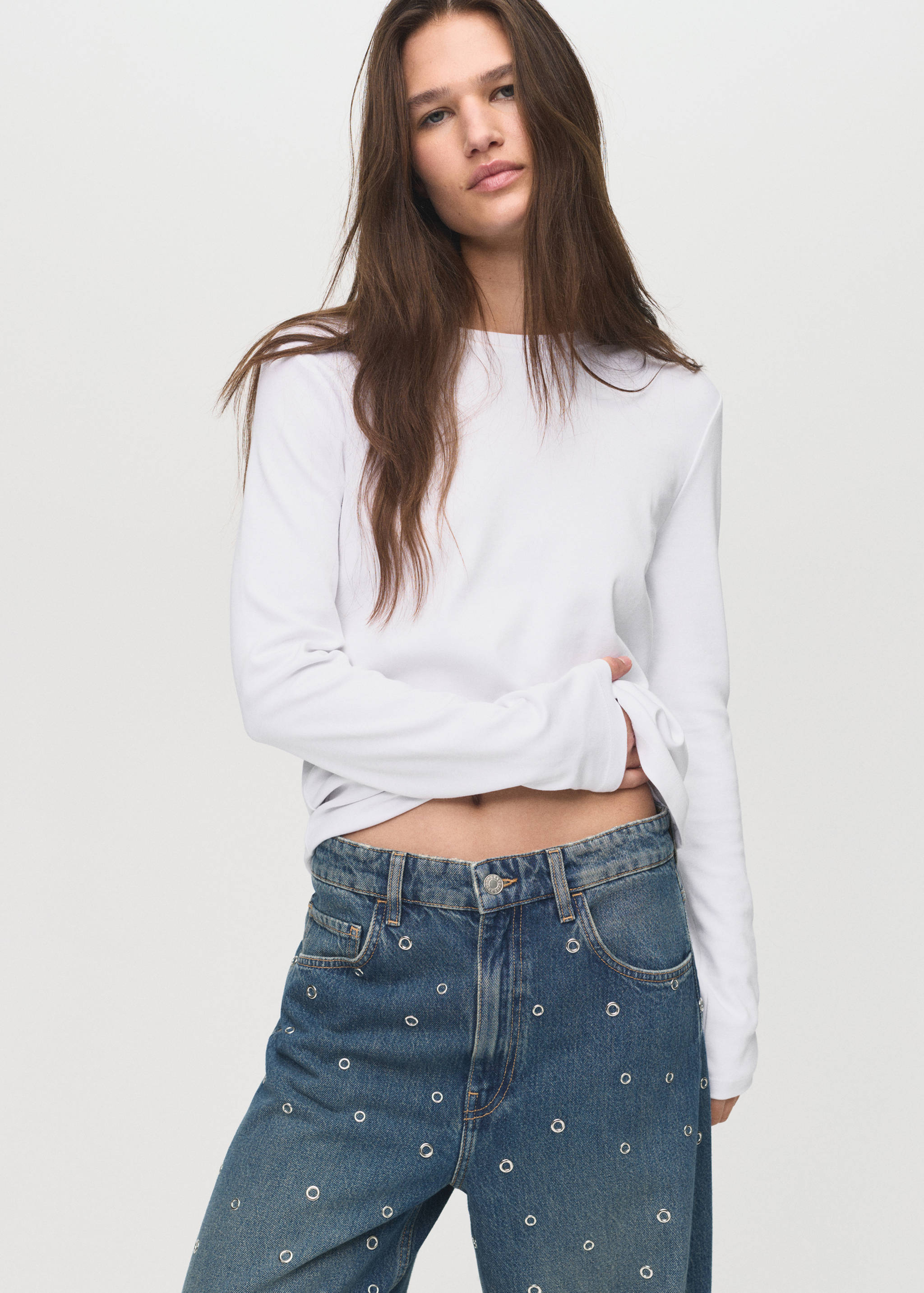 Barrel jeans with eyelets - Details of the article 1